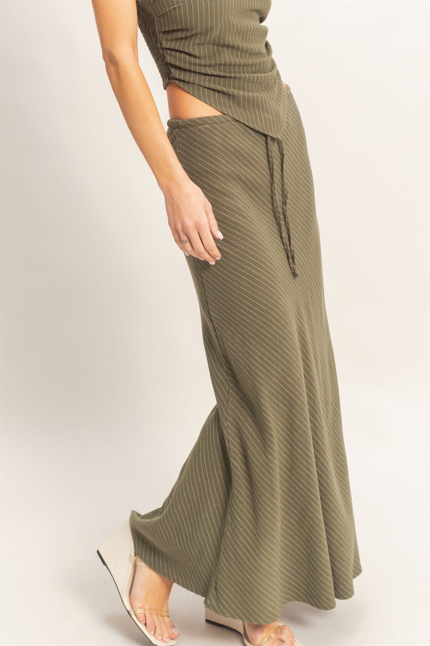 Wholesale Bias Cut Striped Midi Skirt Skirts HF26C388 OLIVE HYFVE