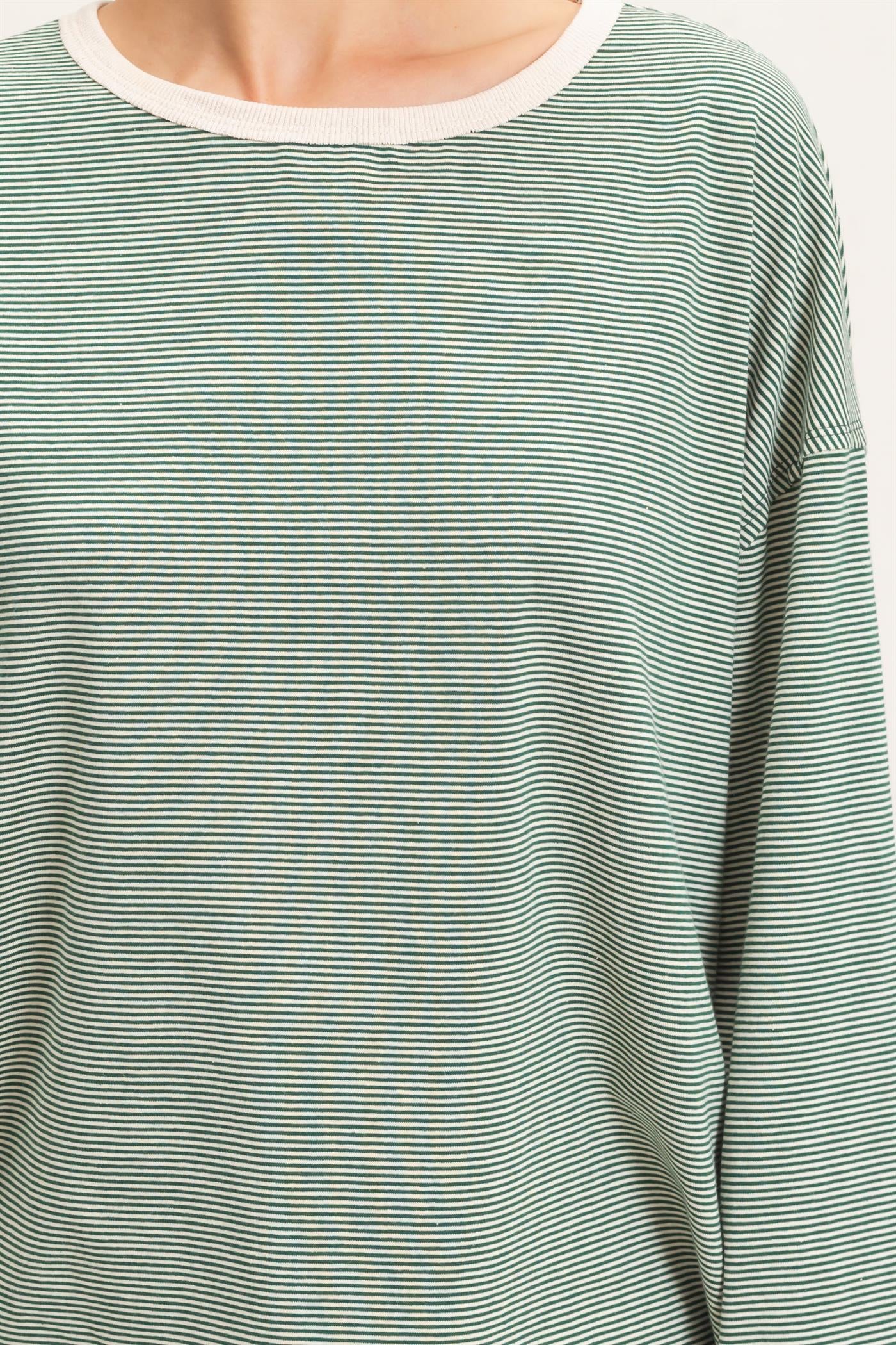 Wholesale Striped Boat Neck Long Sleeve Top Clothing Tops HF26E674 GREEN HYFVE