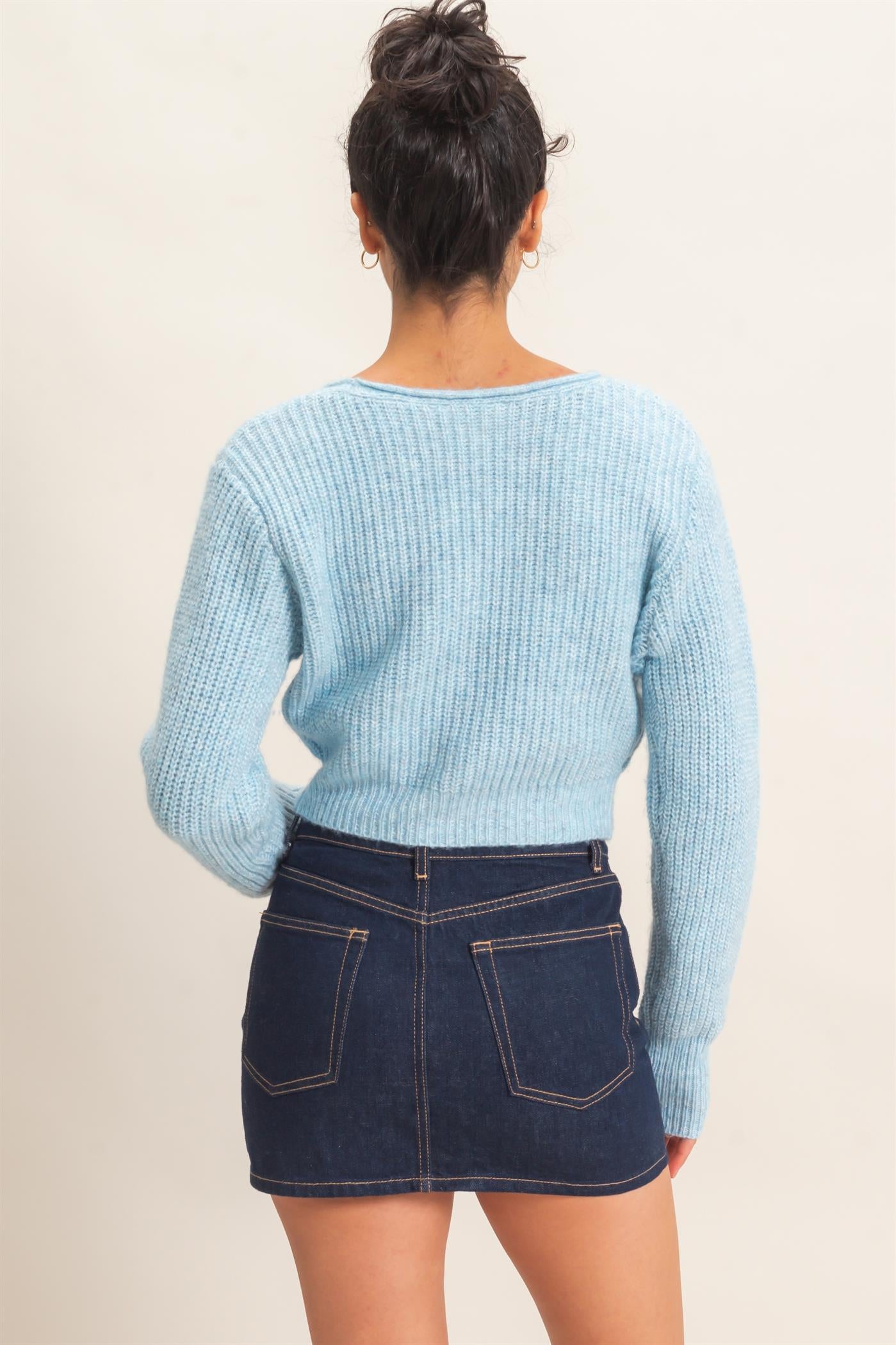Wholesale V-Neck Ribbed Cardigan Cardigans DZ26E106 BLUE DOUBLE ZERO