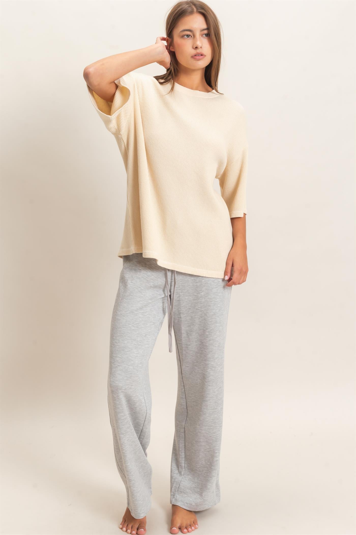 Wholesale Mineral Wash Waffle Crew Neck Short Sleeve Top Clothing Tops DZ26E328 ALPACA DOUBLE ZERO