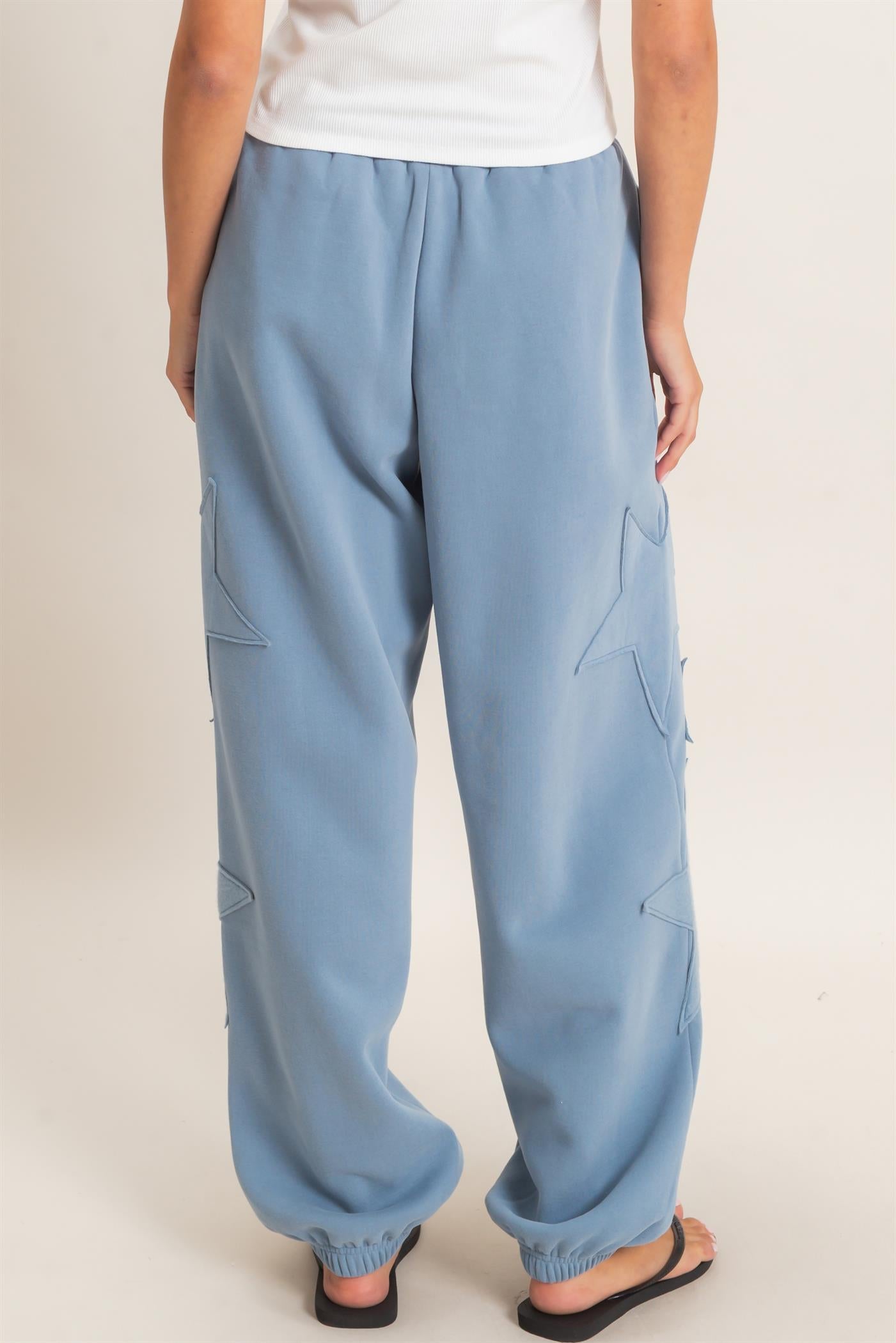 Wholesale Star Patch Jogger Pants Joggers DZ26E889 DUSTY BLUE DOUBLE ZERO