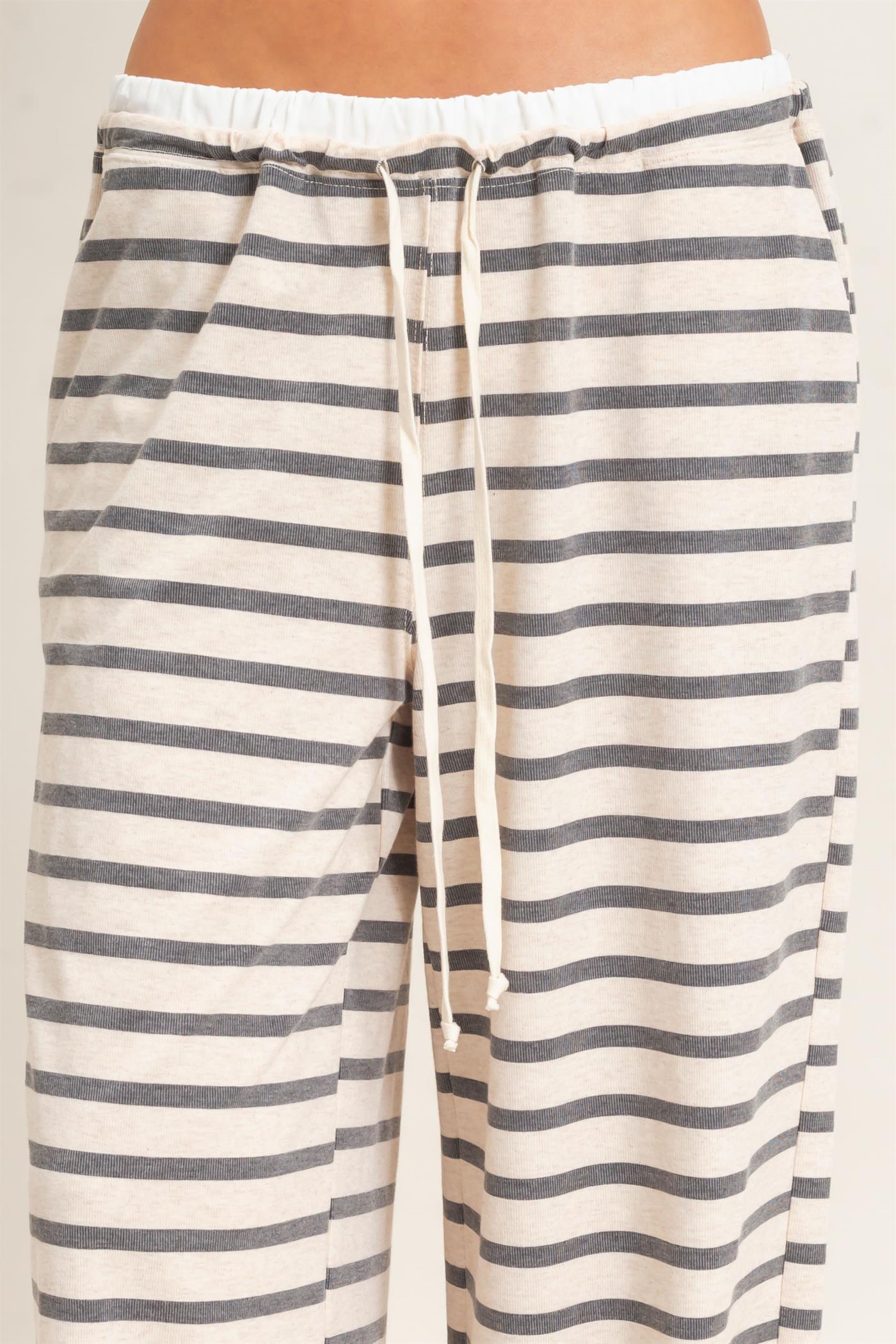 Wholesale Striped Wide-Leg Pants Pants HF26F229-D GRAY/ECRU HYFVE