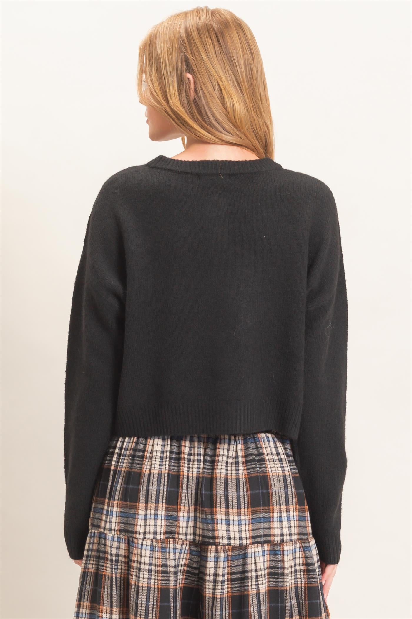 Wholesale Crew Neck Cardigan Sweater Cardigans HF26E226-D BLACK HYFVE
