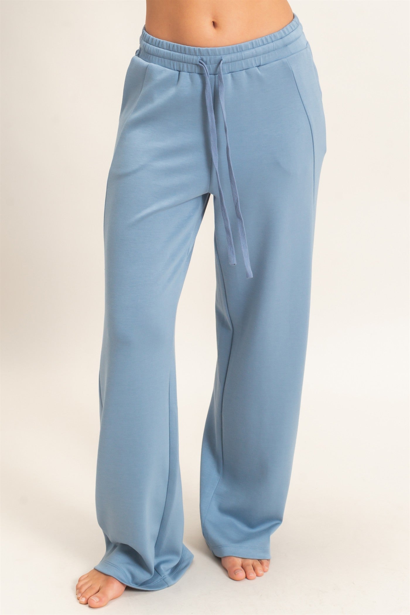 Wholesale Elastic Waist Straight Leg Pants Pants DZ26C969 DUSTY BLUE DOUBLE ZERO