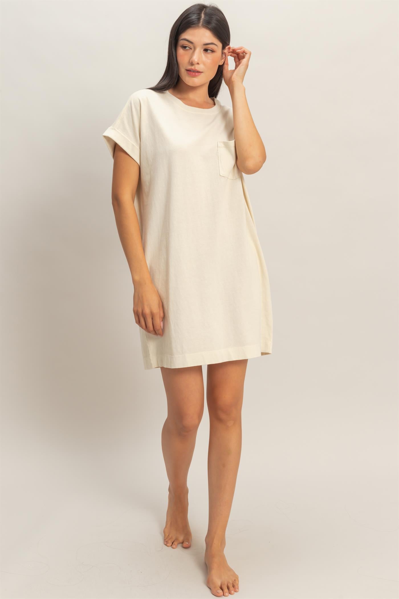 Wholesale Round Neck T-Shirt Mini Dress Dresses DZ26A029 ALPACA DOUBLE ZERO