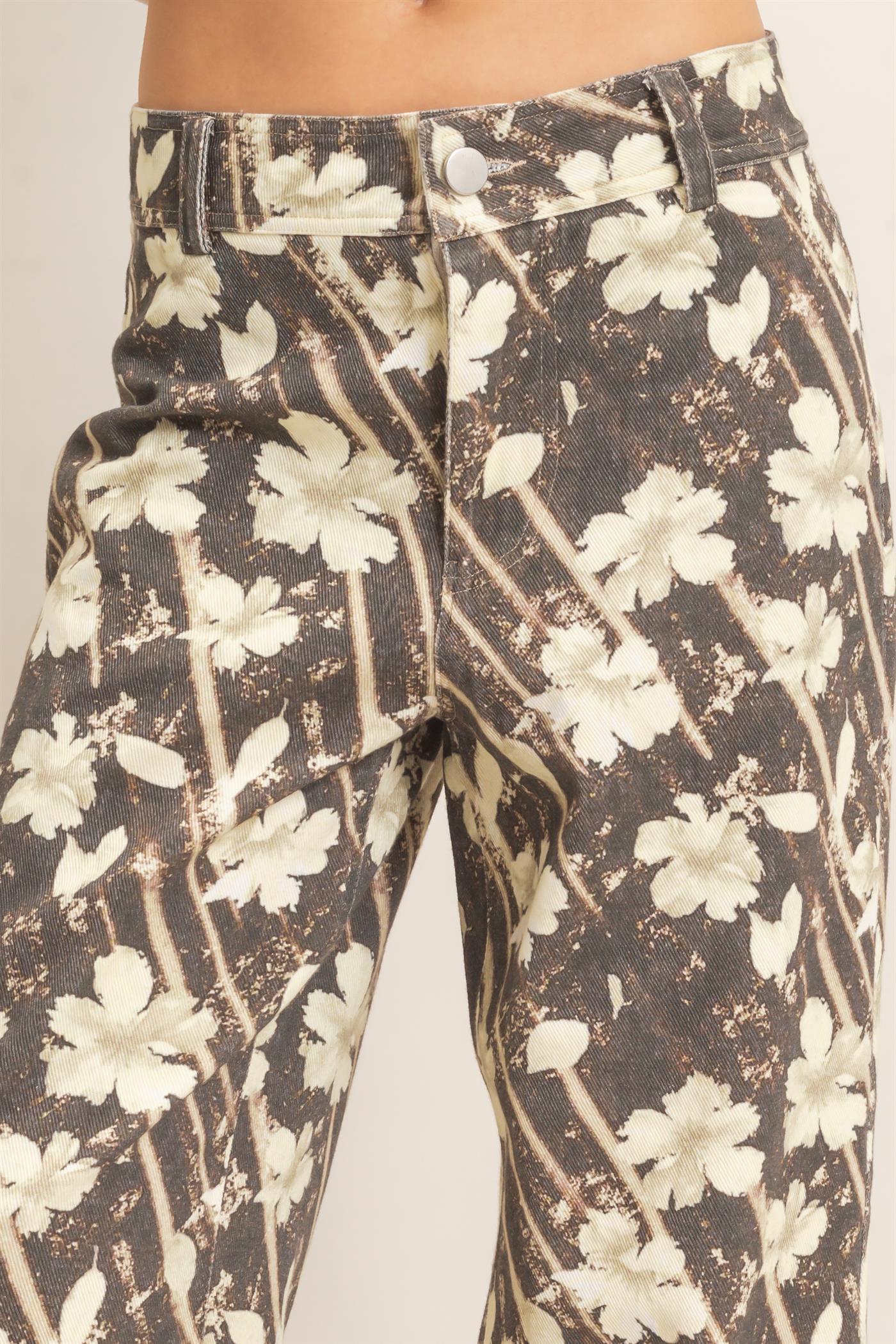 Wholesale Floral Print Wide-Leg Pants Pants HF26E355 BROWN HYFVE