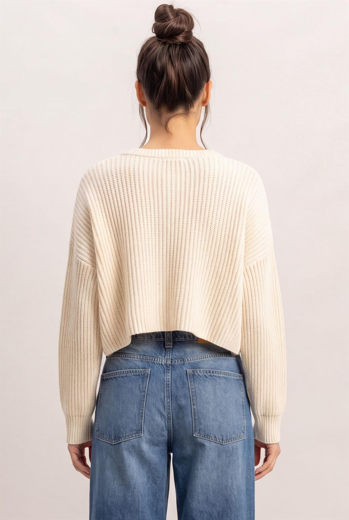 Wholesale Oversized Cropped Sweater Sweaters DZ26E252 CREAM DOUBLE ZERO