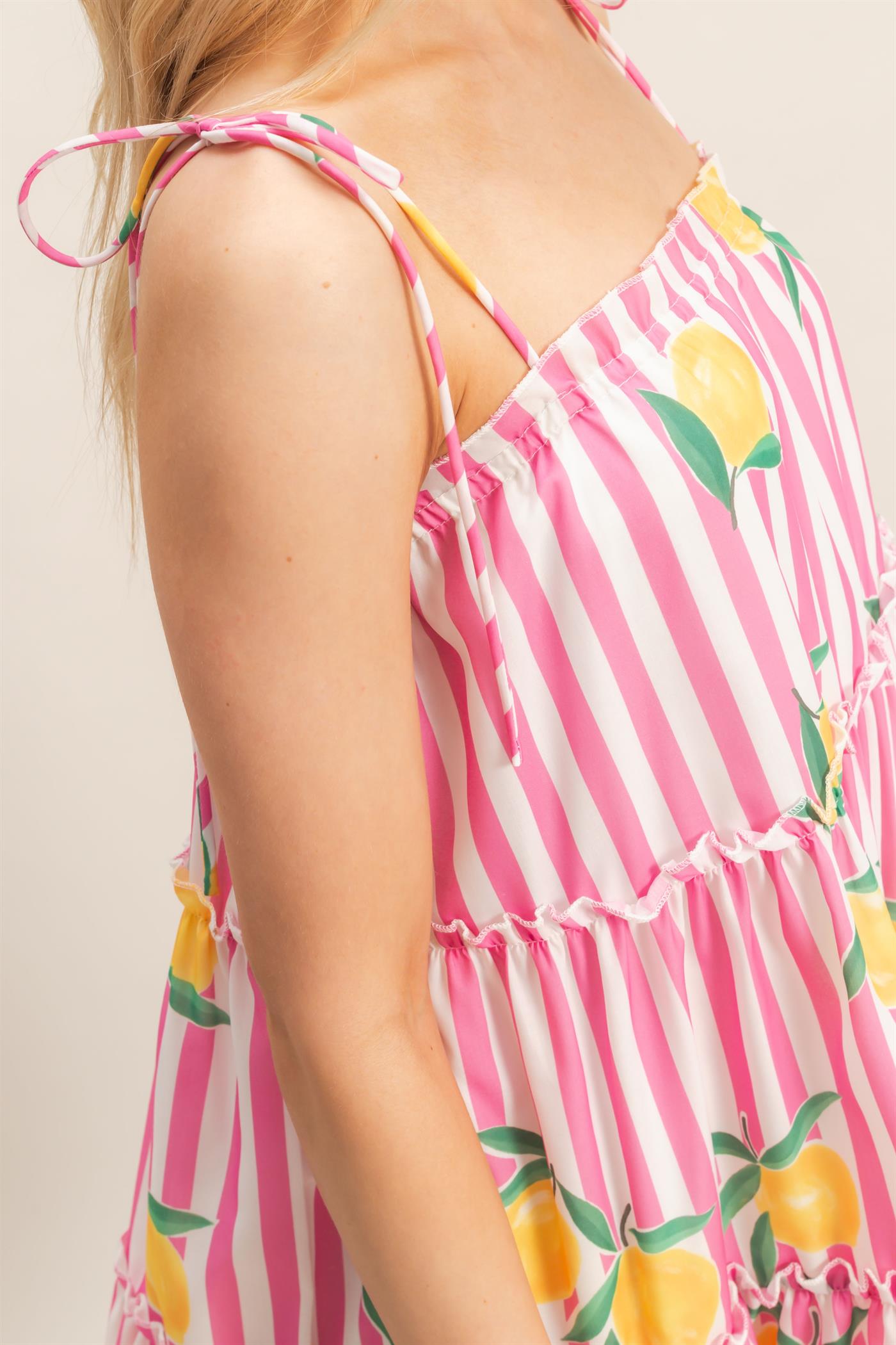 Wholesale Striped Tiered Mini Dress Dresses HF26C319 PINK HYFVE