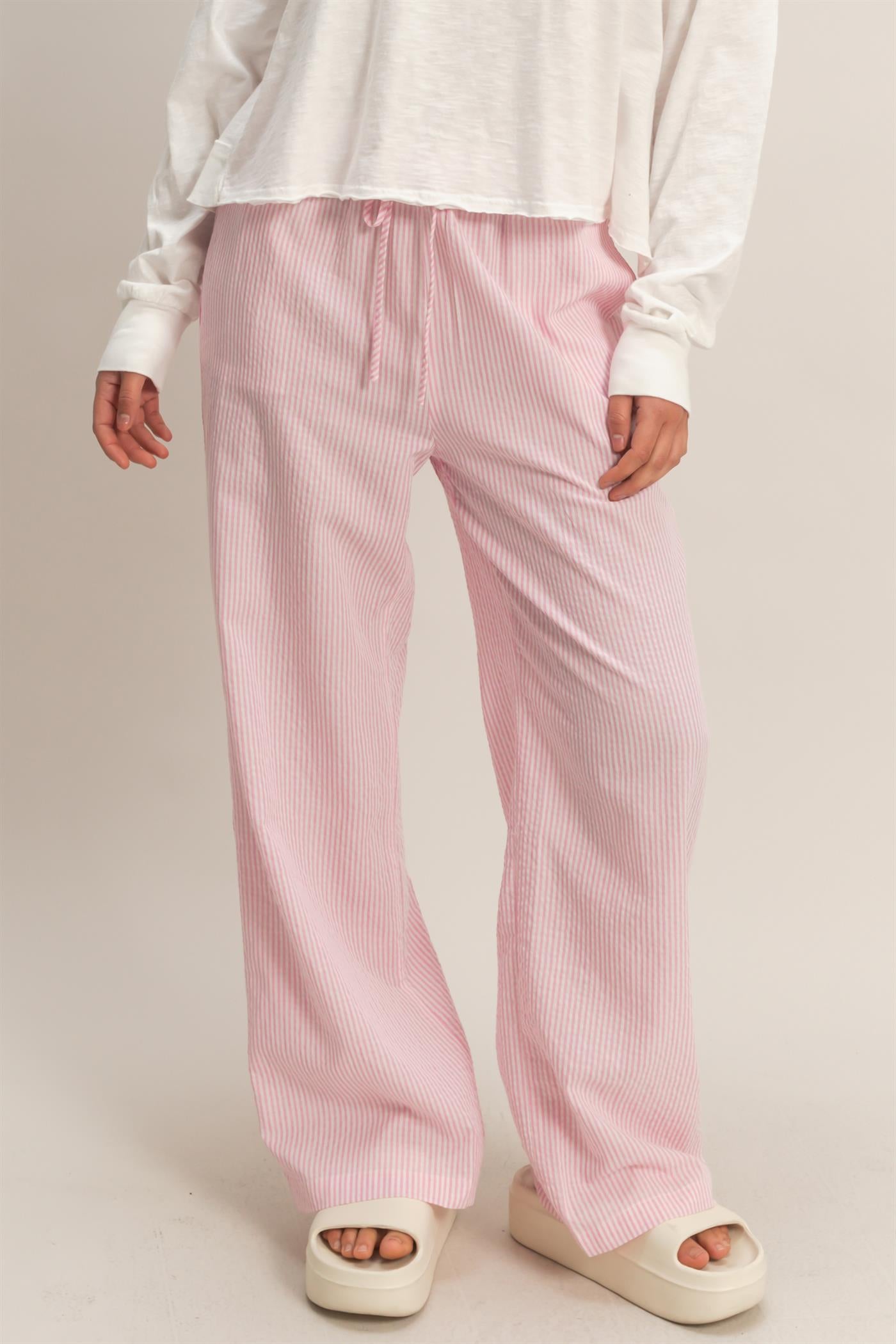 Wholesale Striped Wide Leg Pants Pants DZ26A752 PINK DOUBLE ZERO