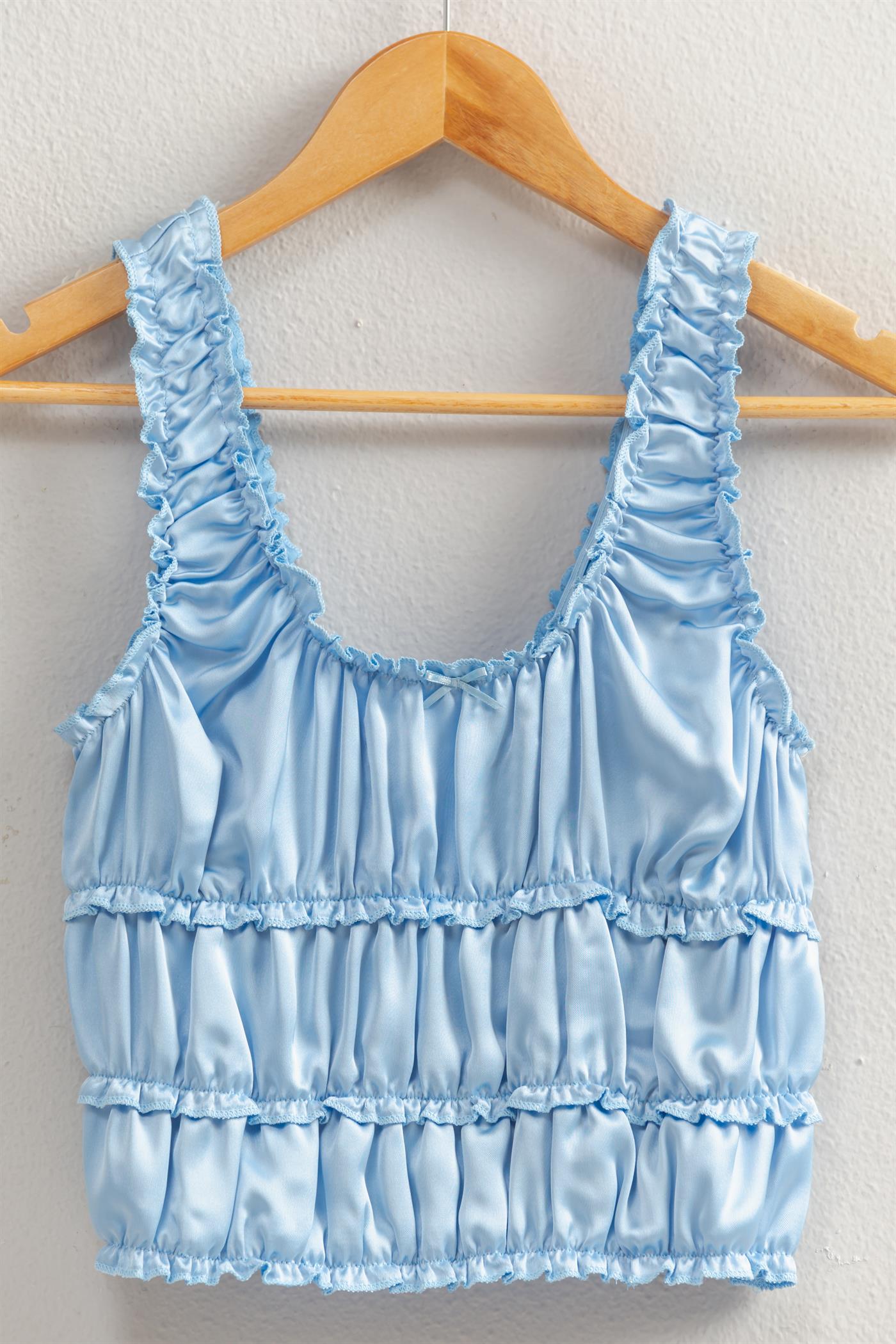 Wholesale Ruched Satin Sleeveless Crop Top Clothing Tops DZ25C172 ICE BLUE DOUBLE ZERO