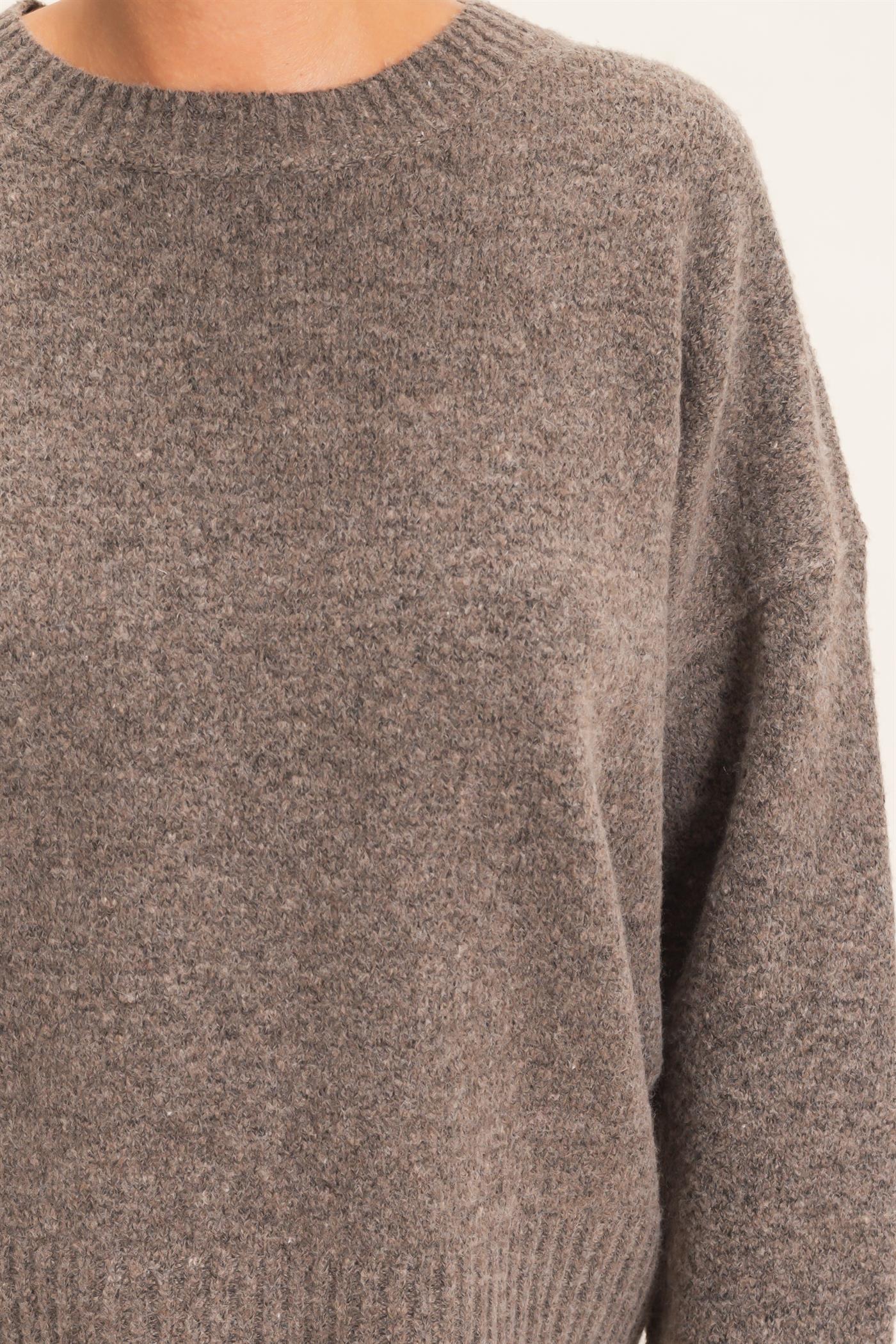 Wholesale Relaxed Fit Crew Neck Sweater Sweaters DZ26E956 ASH BROWN DOUBLE ZERO