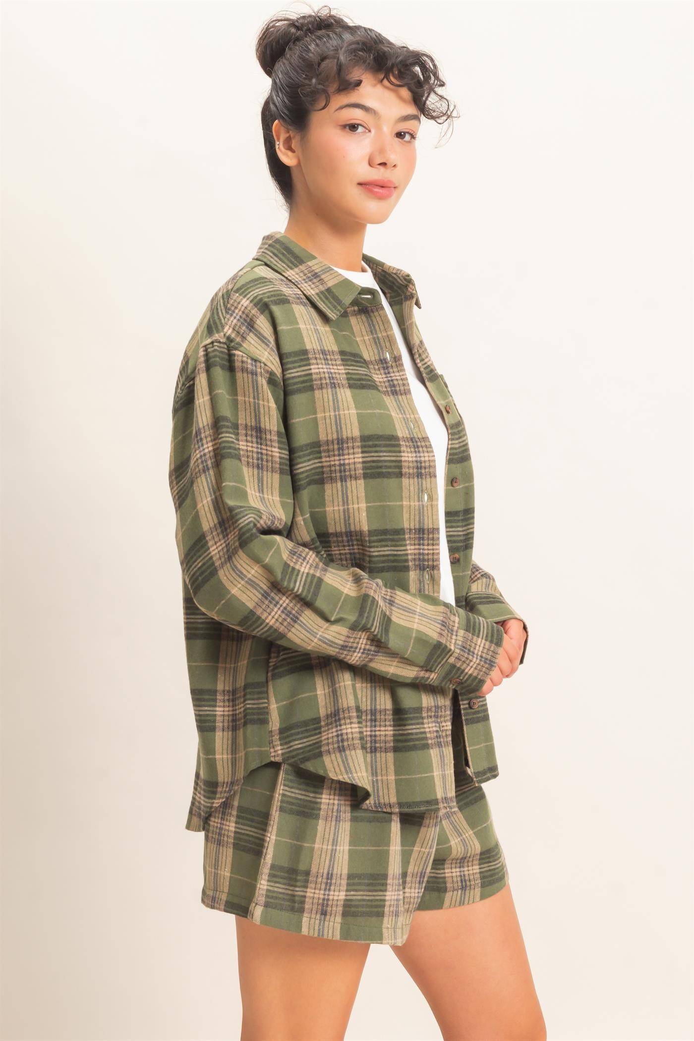 Wholesale Plaid Long Sleeve Shirt Shirts DZ26F275 OLIVE DOUBLE ZERO