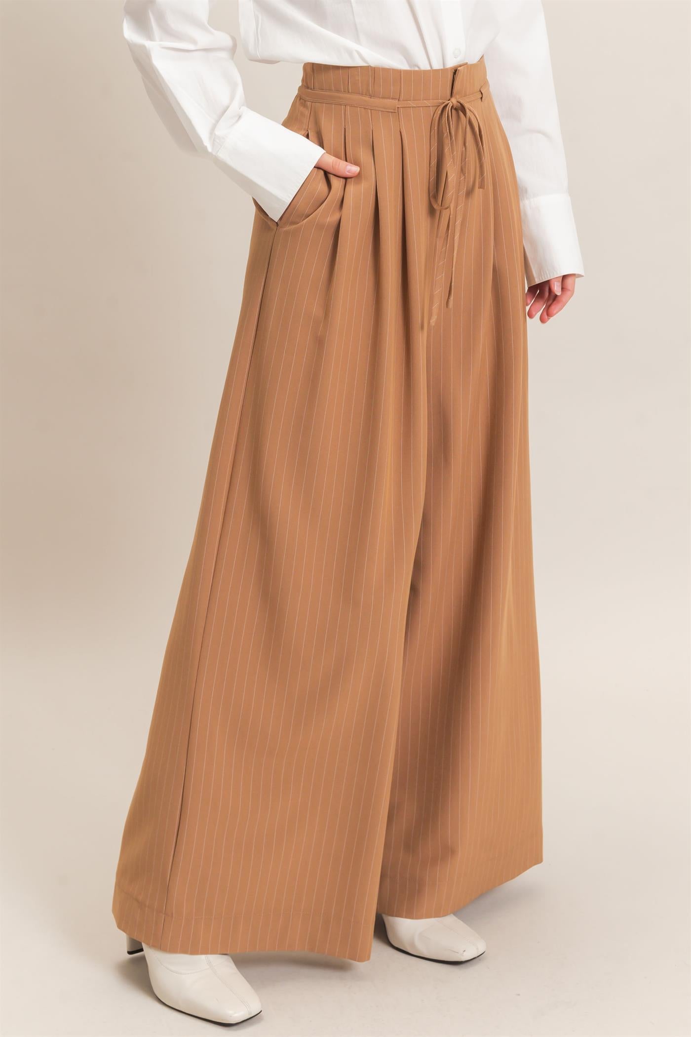Wholesale Pleated Wide-Leg Pants Pants HF26A776 LIGHT BROWN HYFVE