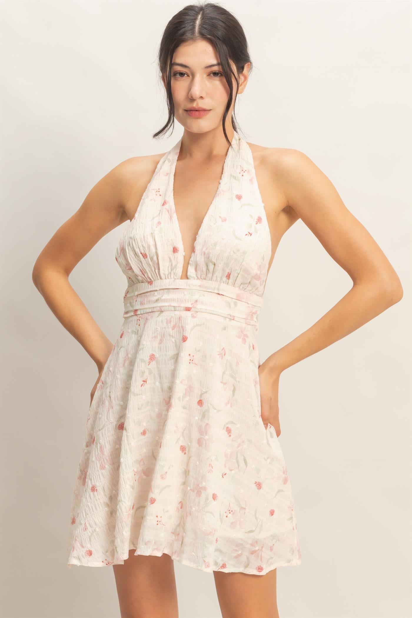 Wholesale Floral Halter Dress Dresses HF26A349 ROSE HYFVE