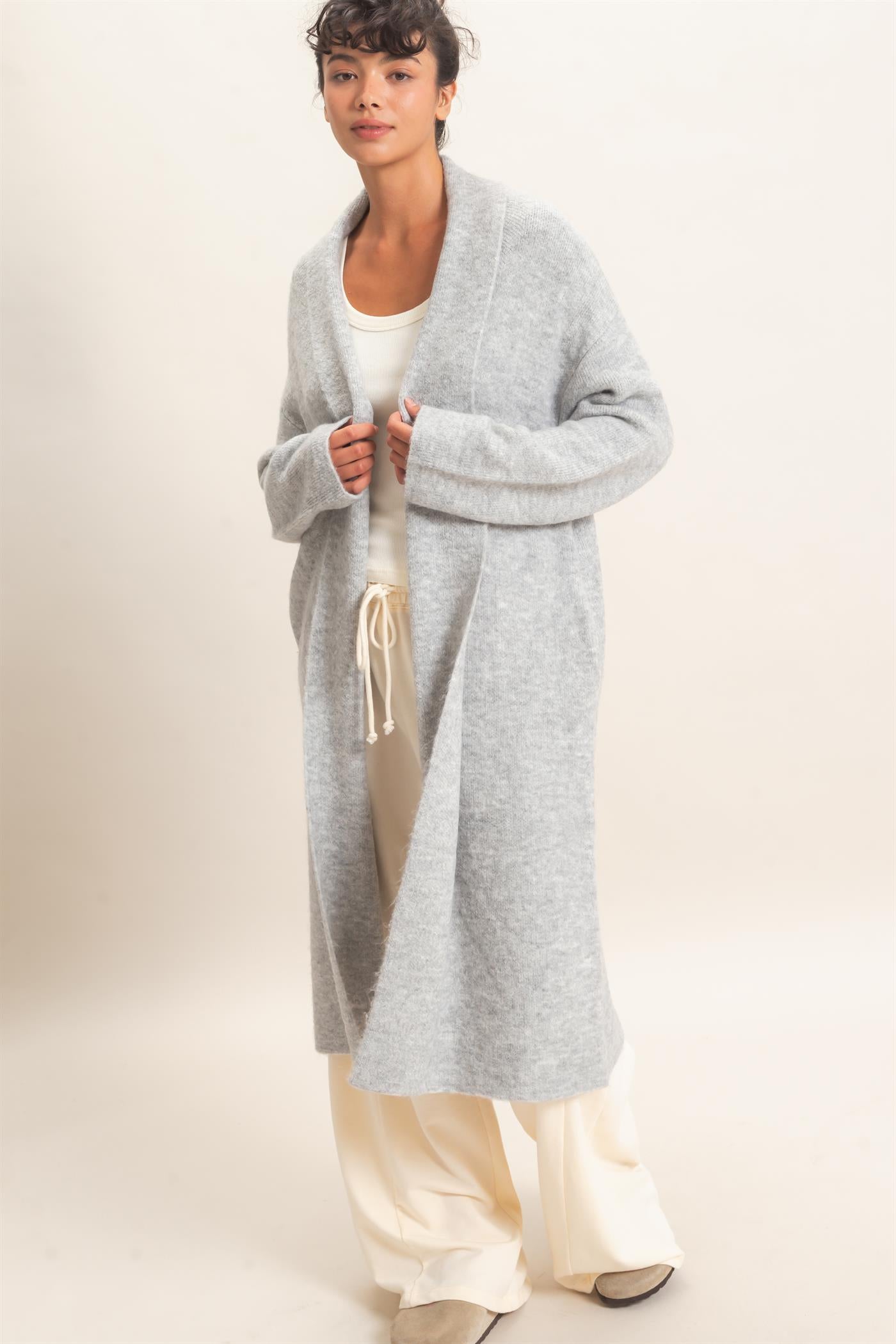 Wholesale Duster Cardigan Sweaters DZ26E267 HEATHER GRAY DOUBLE ZERO
