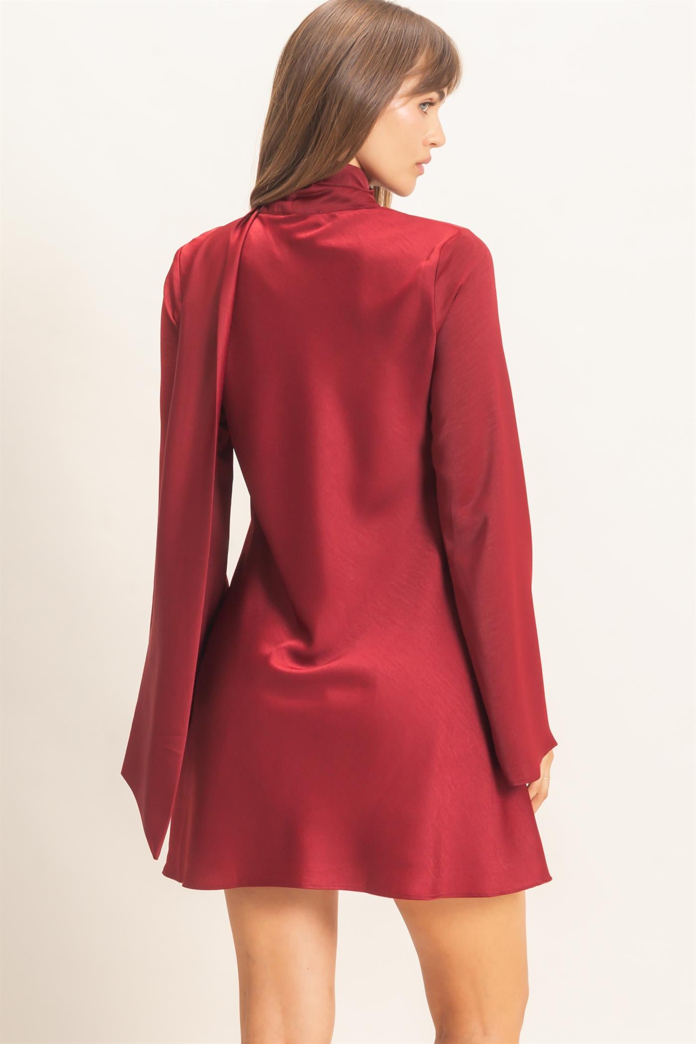 Wholesale Bias Satin Dress With Scarf Dresses HF26E928 BURGUNDY HYFVE