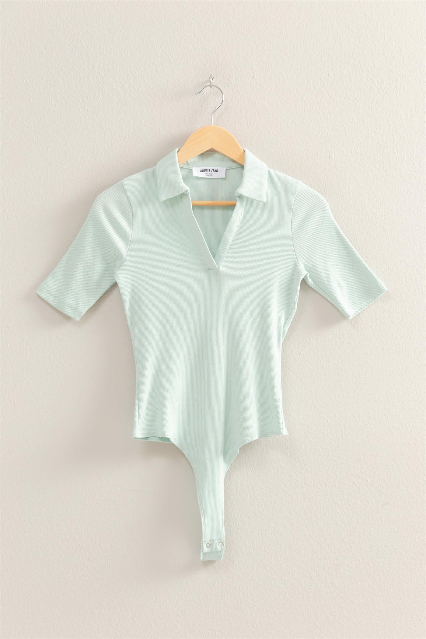 Wholesale Polo Neck Short Sleeve Bodysuit Bodysuits DZ25A777 MINT DOUBLE ZERO