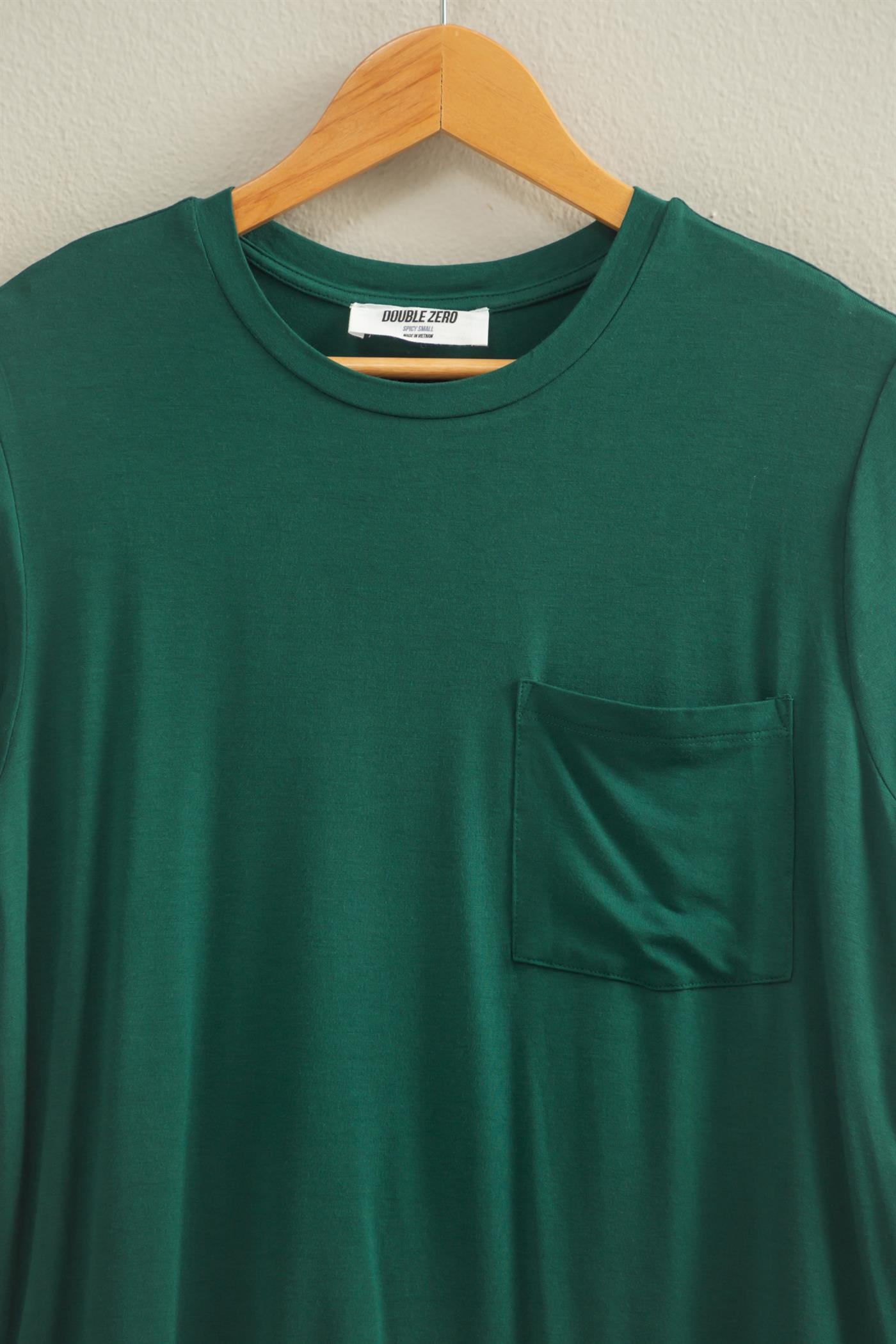 Wholesale Classic Crew Neck Short Sleeve Pocket Top T-Shirts DZ25C922 DARK GREEN DOUBLE ZERO