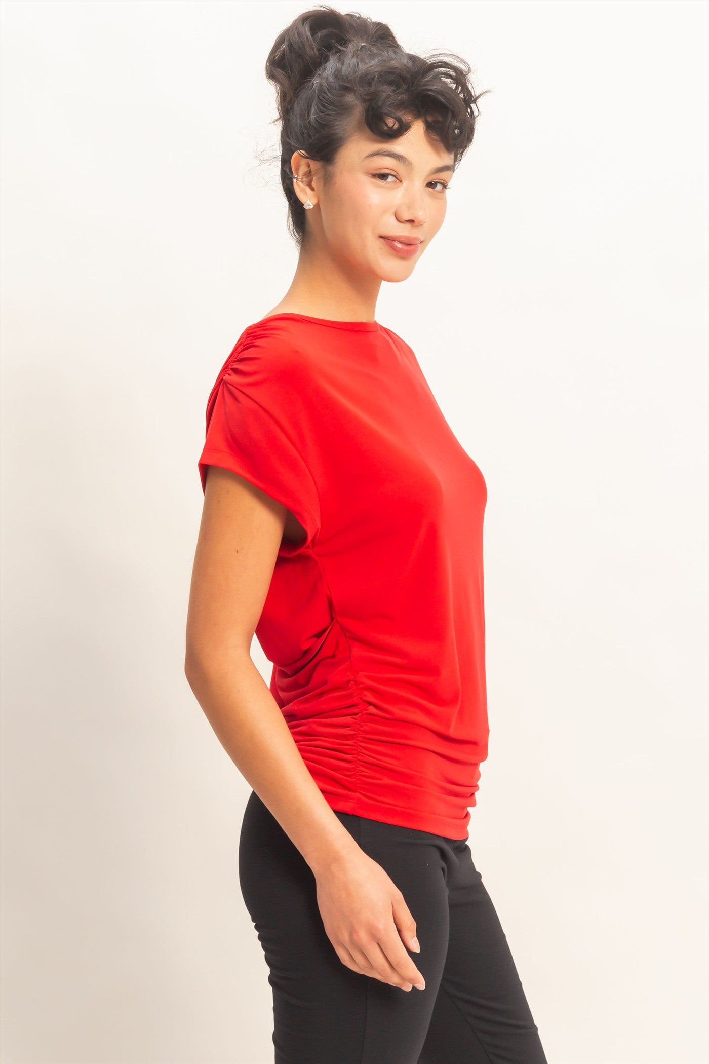 Wholesale Cowl Back Draped Cap Sleeve Top Clothing Tops DZ26C025 RED DOUBLE ZERO