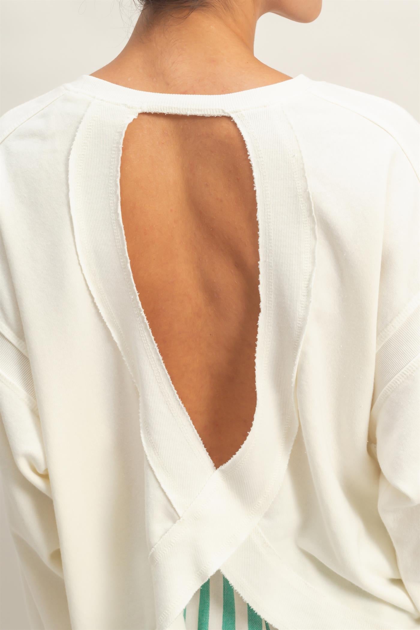 Wholesale Oversized Cross Detail Open Back Sweatshirt Clothing Tops DZ26E050 CREAM DOUBLE ZERO