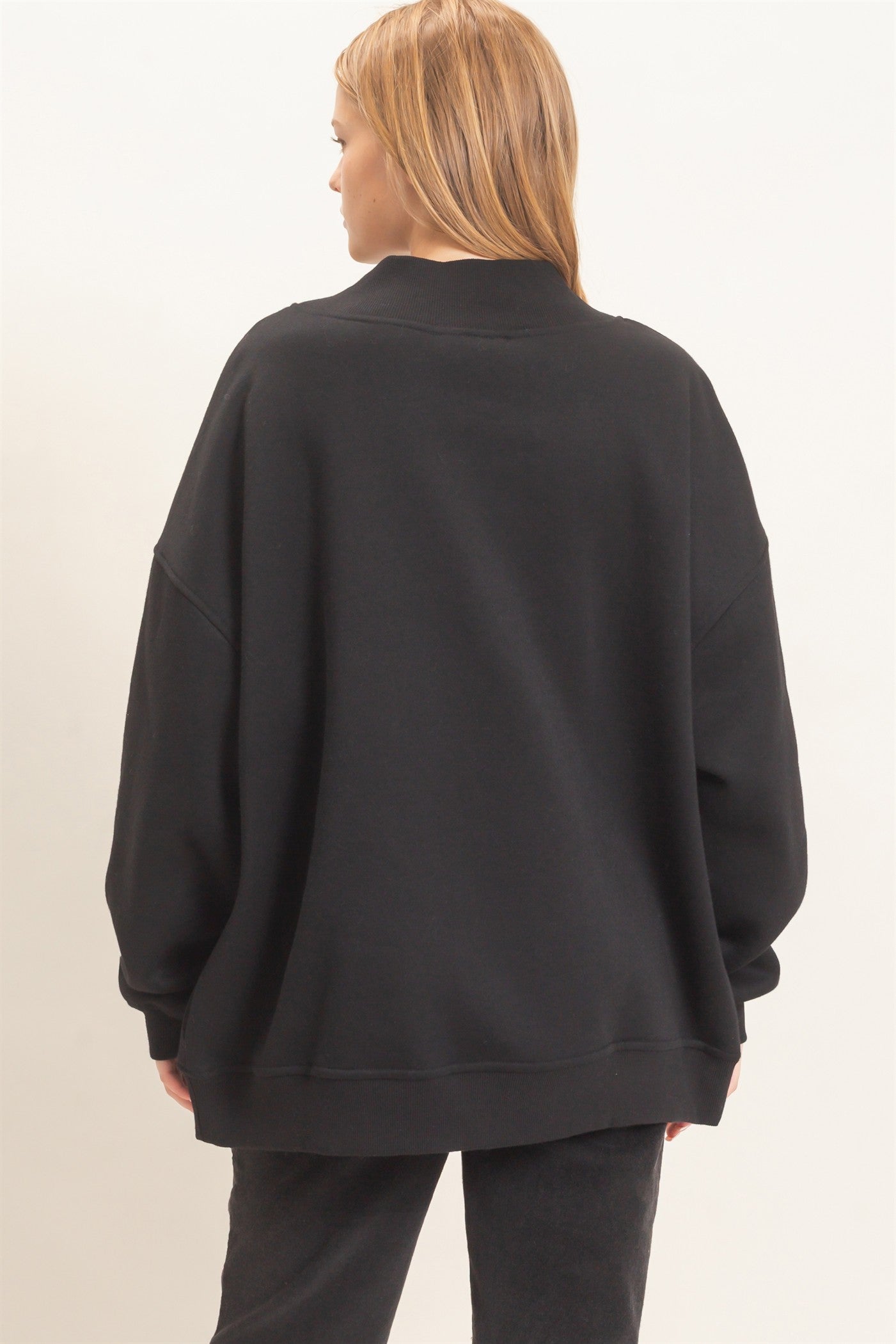 Wholesale Enzyme Washed Mock Neck Sweatshirt Sweatshirts HF26E222 BLACK HYFVE