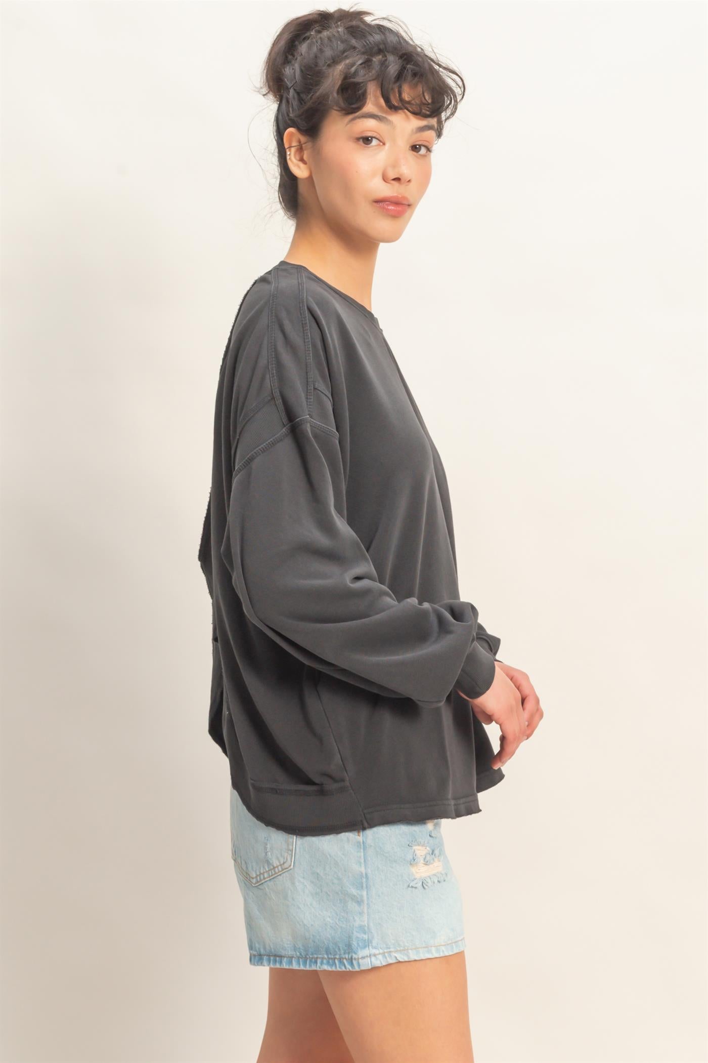 Wholesale Oversized Cross Detail Open Back Sweatshirt Clothing Tops DZ26E050 BLACK DOUBLE ZERO