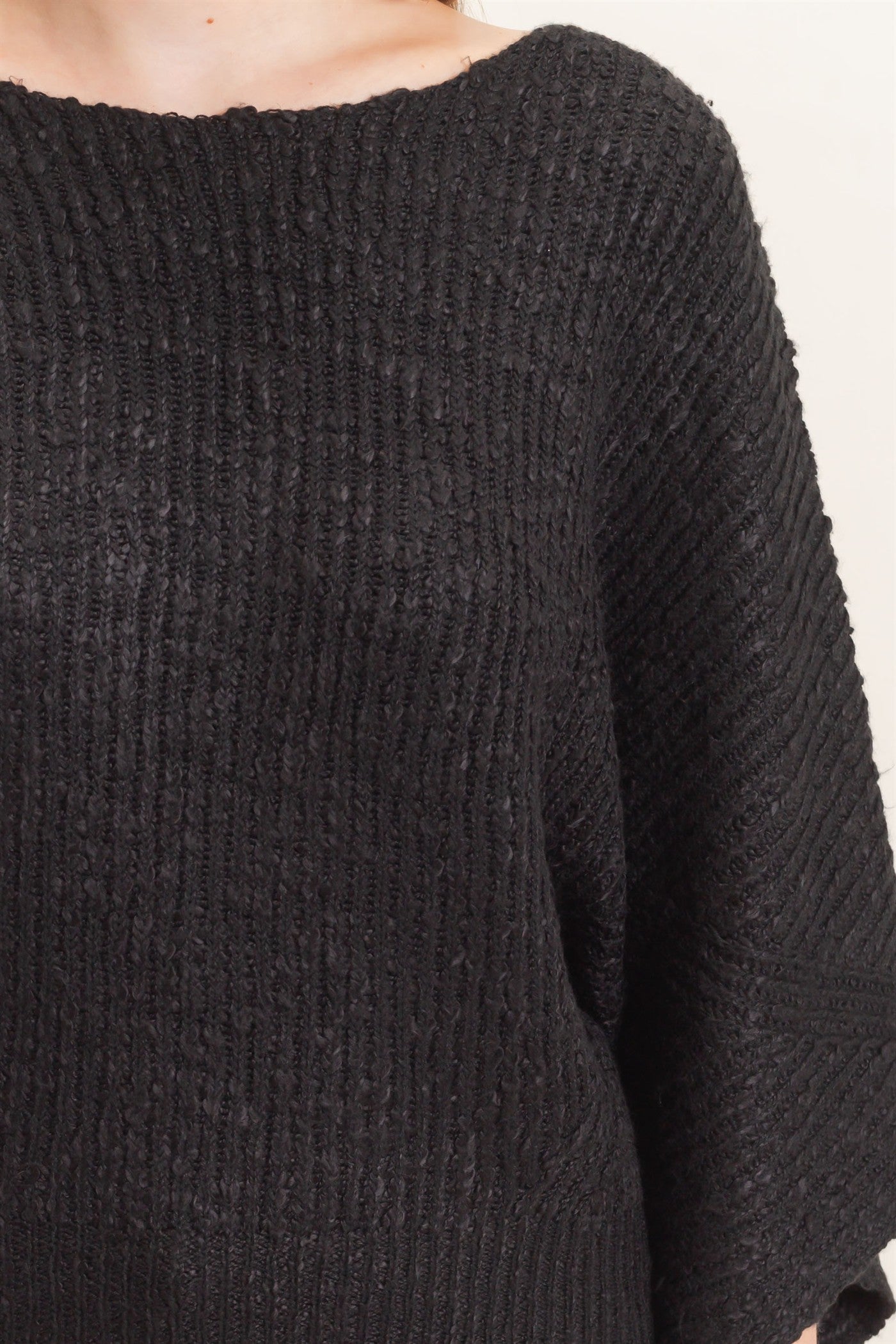 Wholesale Ribbed Boat Neck Sweater Sweaters HF26F201 BLACK HYFVE