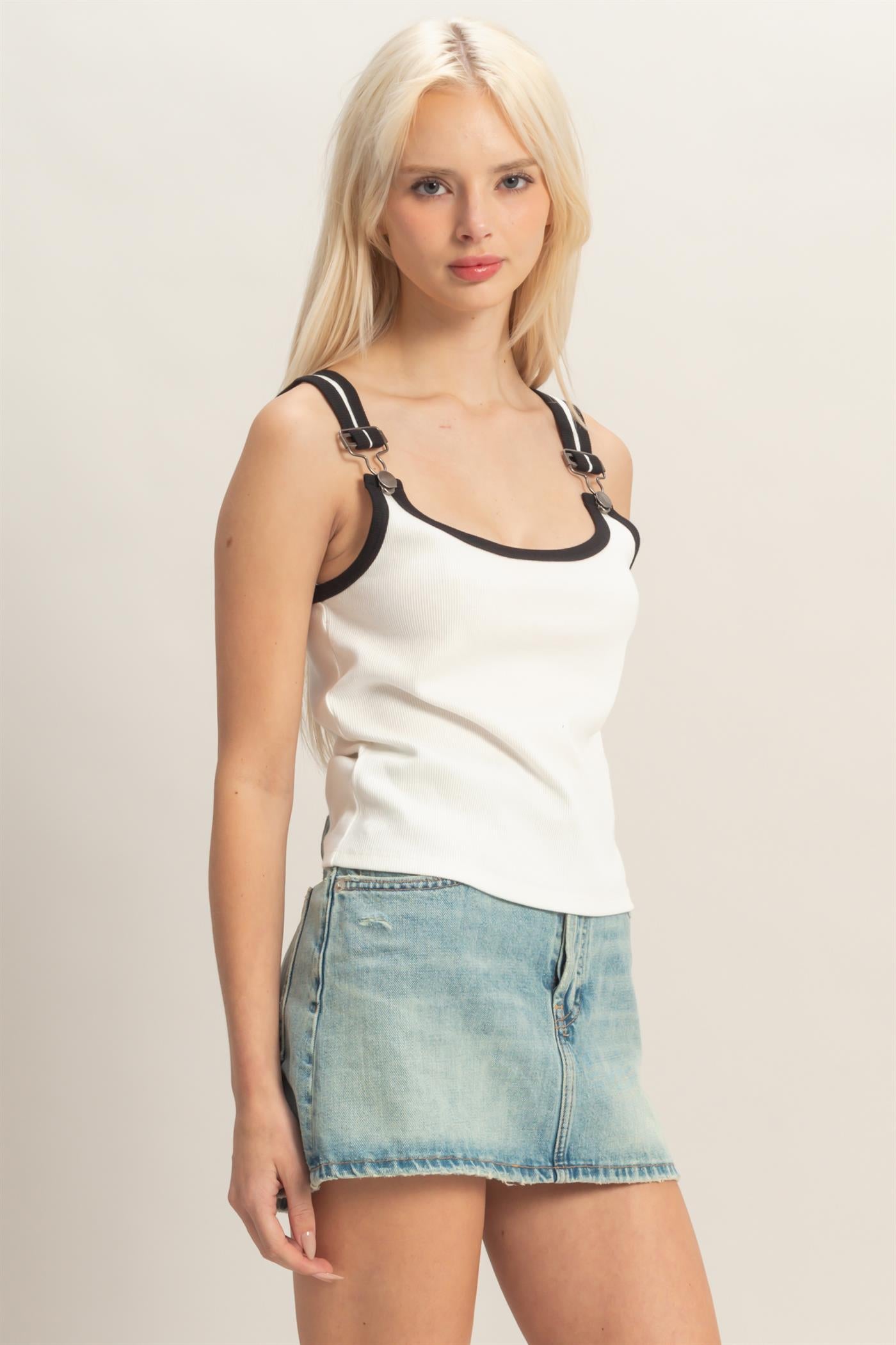 Wholesale Scoop Neck Buckle Strap Tank Top Tank Tops DZ26C345 OFF WHITE DOUBLE ZERO