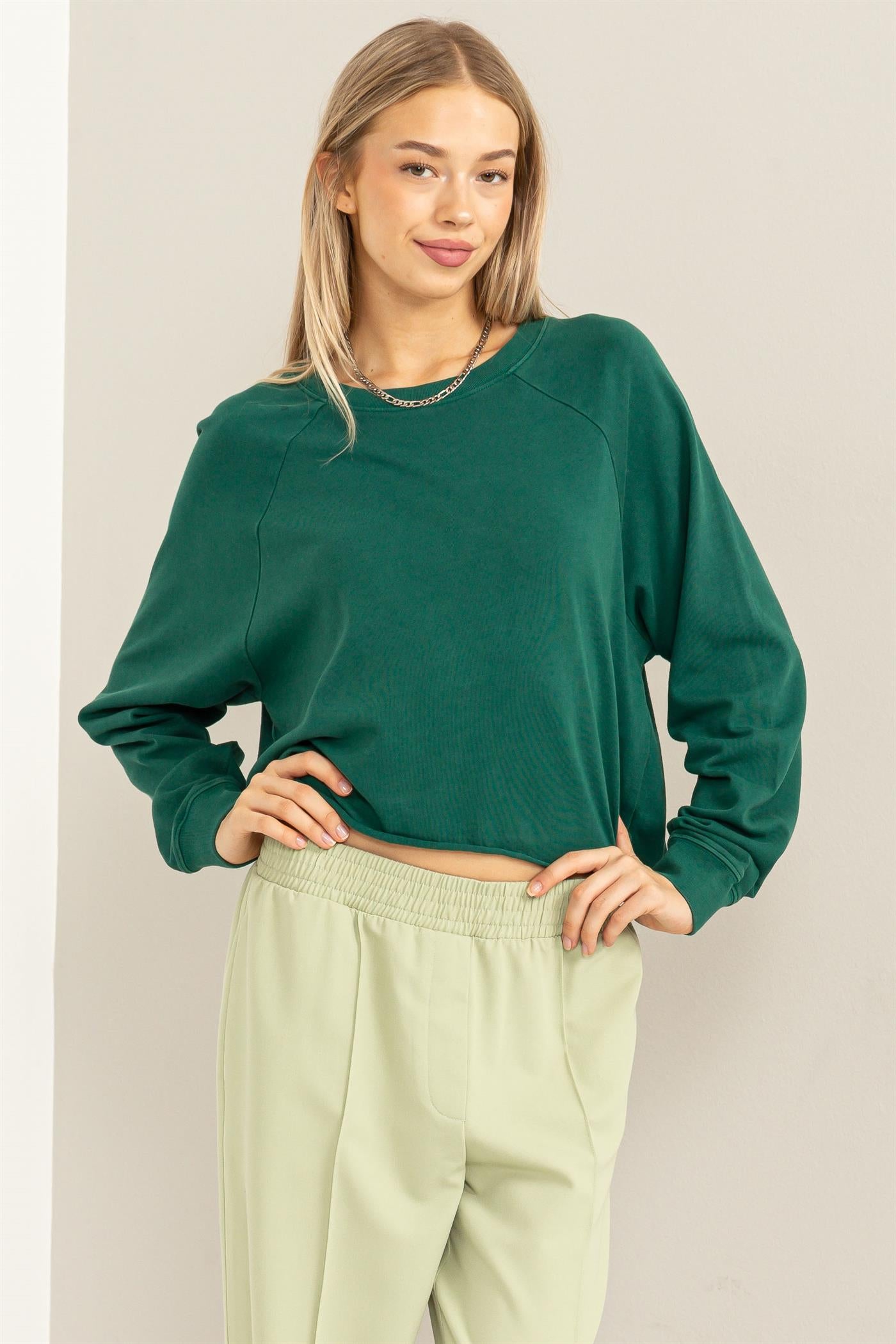 Wholesale Raglan Long Sleeve Top Clothing Tops DZ23G286 PINE GREEN DOUBLE ZERO