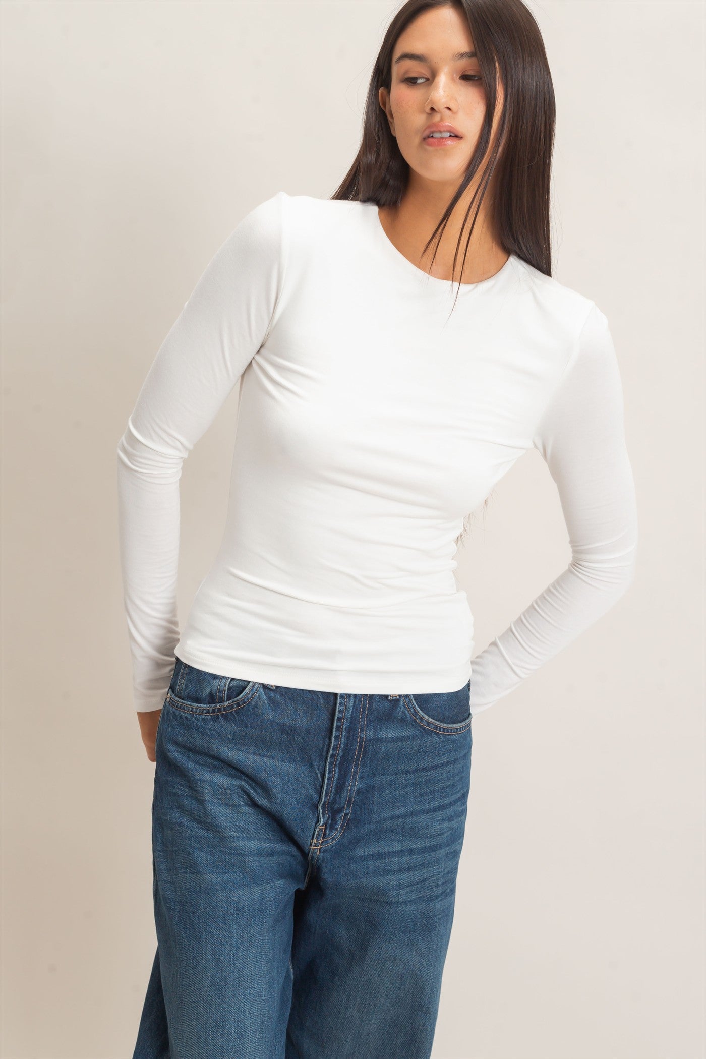 Wholesale Crew Neck Long Sleeve Top Clothing Tops DZ26E978 OFF WHITE DOUBLE ZERO