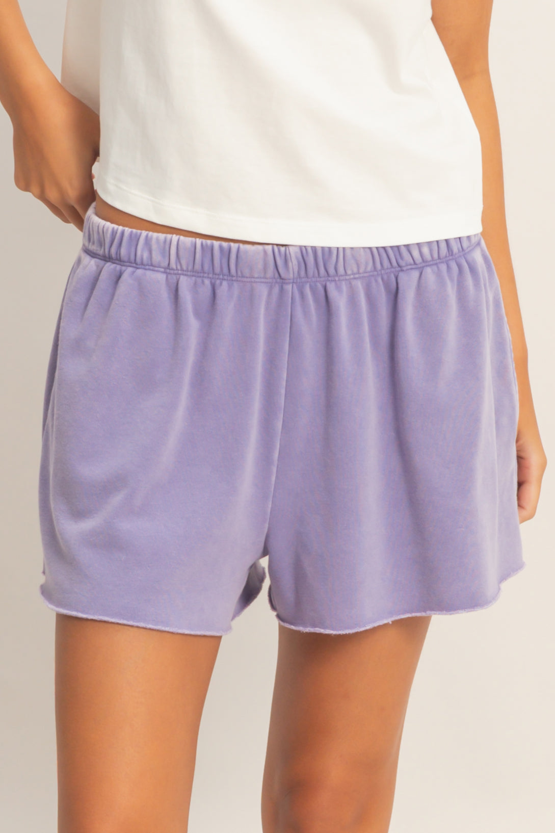 Wholesale Mineral Wash French Terry Shorts Shorts DZ26C040 DUSTY PURPLE DOUBLE ZERO