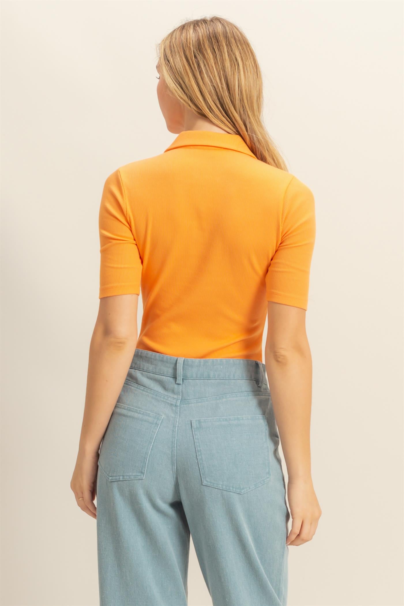 Wholesale Polo Neck Short Sleeve Bodysuit Bodysuits DZ25A777 ORANGE DOUBLE ZERO