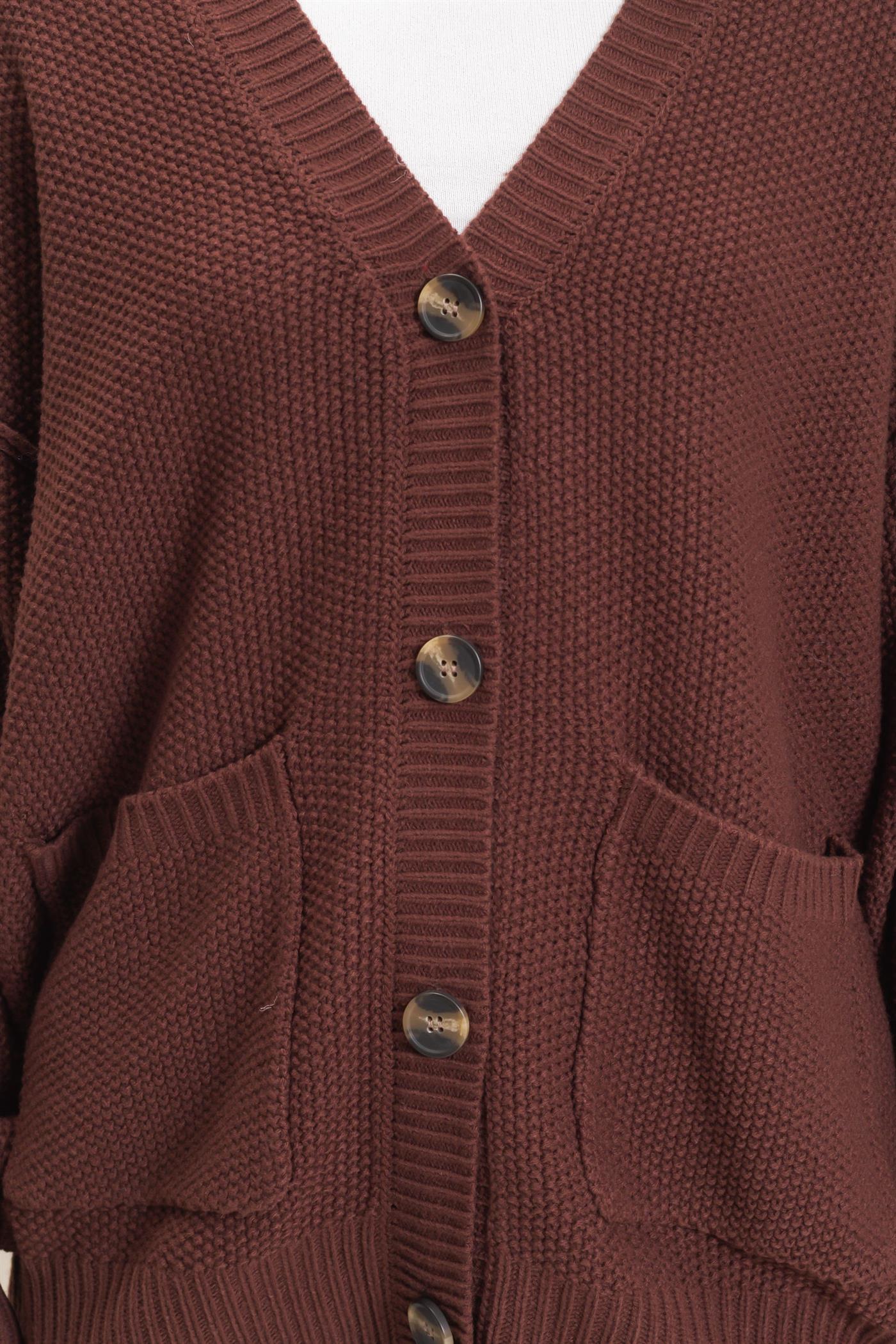 Wholesale Textured Oversized Knit Buttoned Cardigan Cardigans DZ26C971 DARK BROWN DOUBLE ZERO