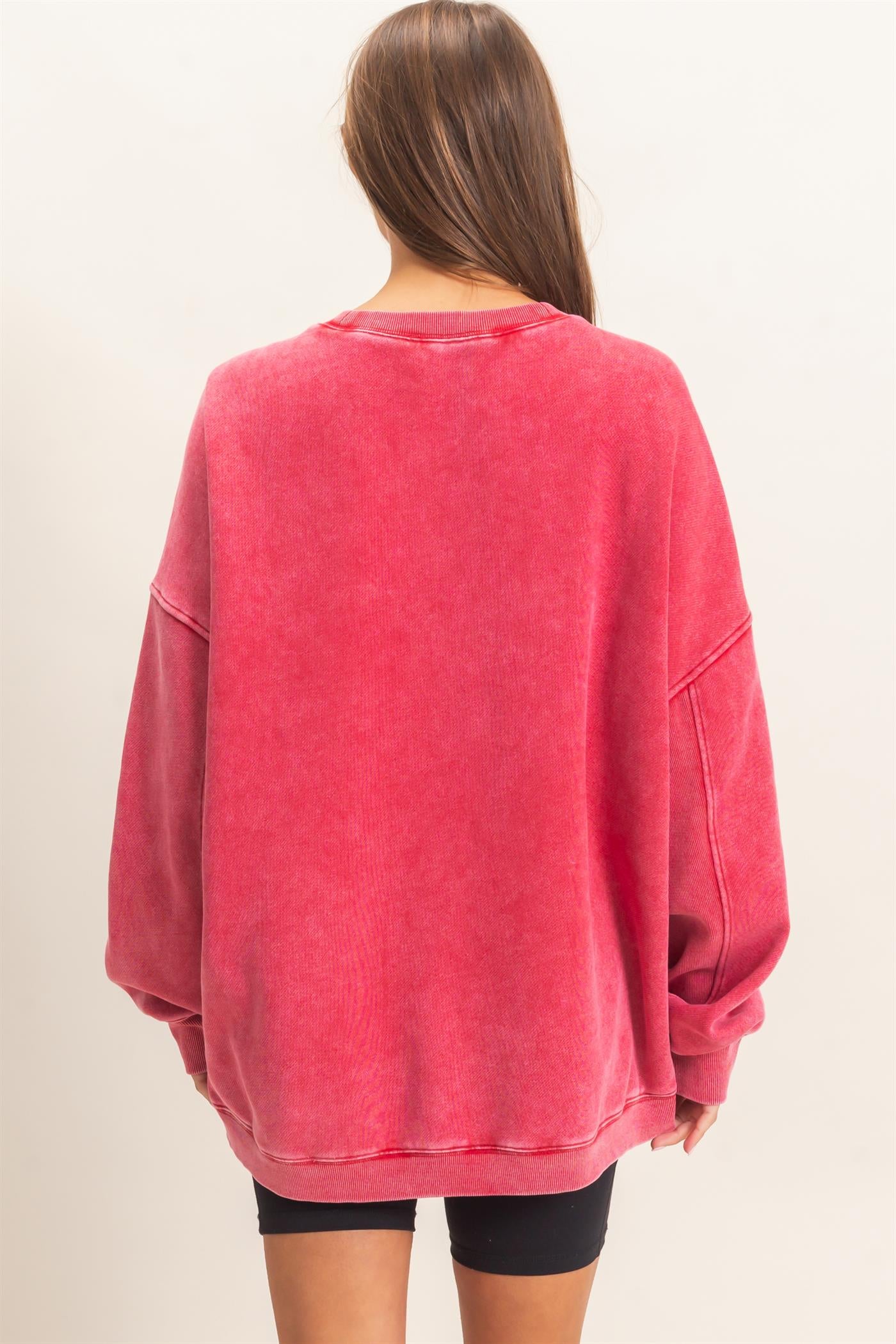 Wholesale Acid Wash Crew Neck Long Sleeve Sweatshirt Sweatshirts DZ26E268 RED DOUBLE ZERO
