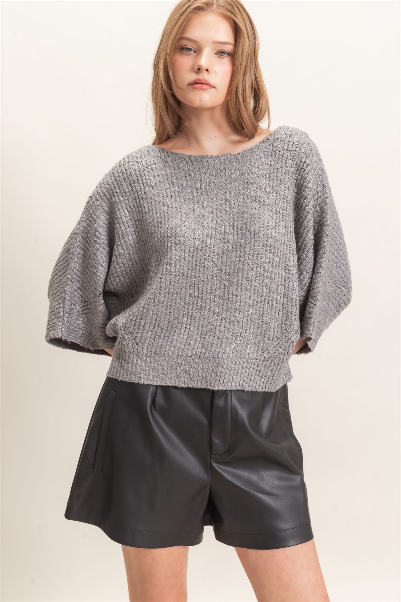 Wholesale Ribbed Boat Neck Sweater Sweaters HF26F201 HEATHER GRAY HYFVE
