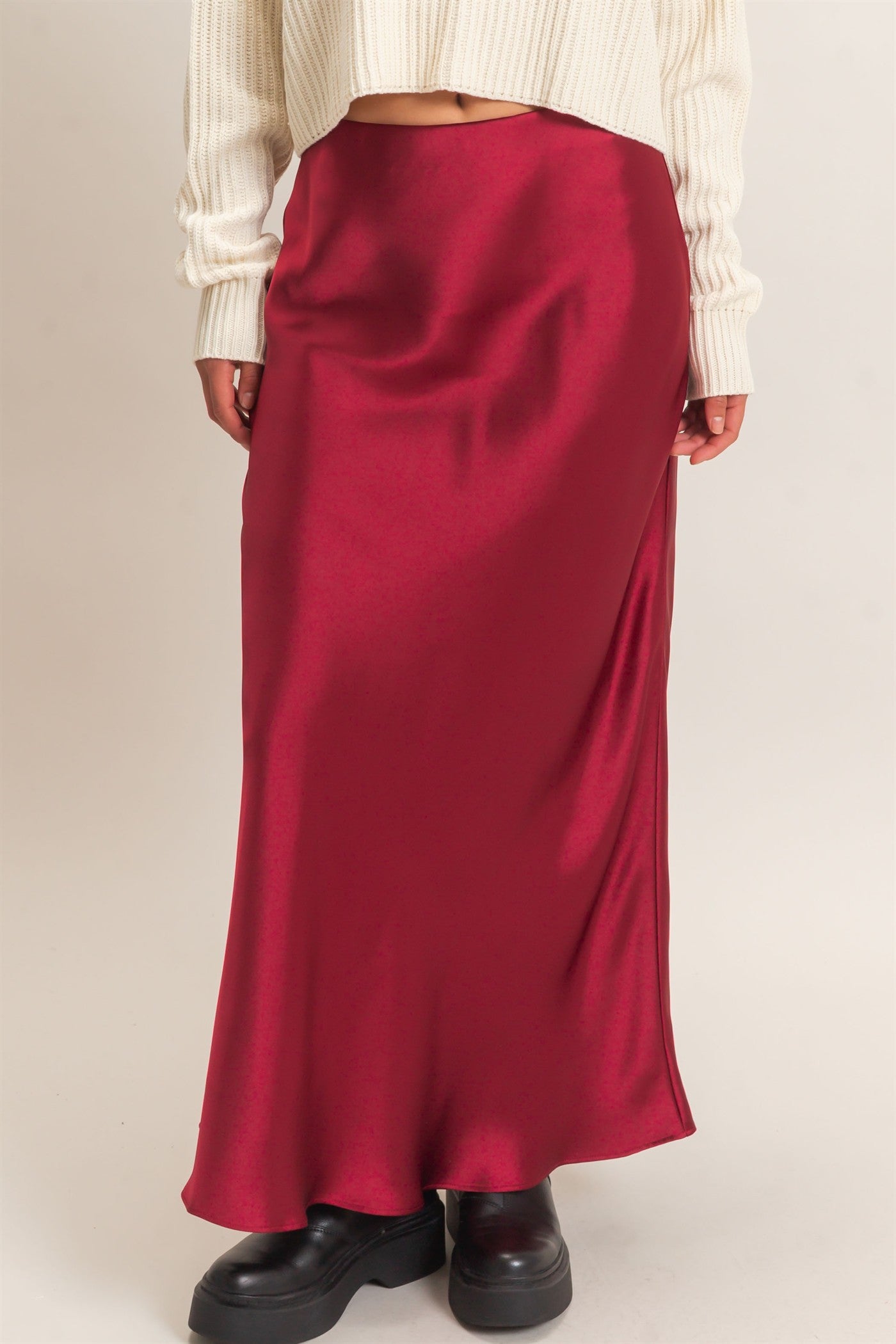 Wholesale Satin Maxi Skirt Skirts DZ26C970 BURGUNDY DOUBLE ZERO