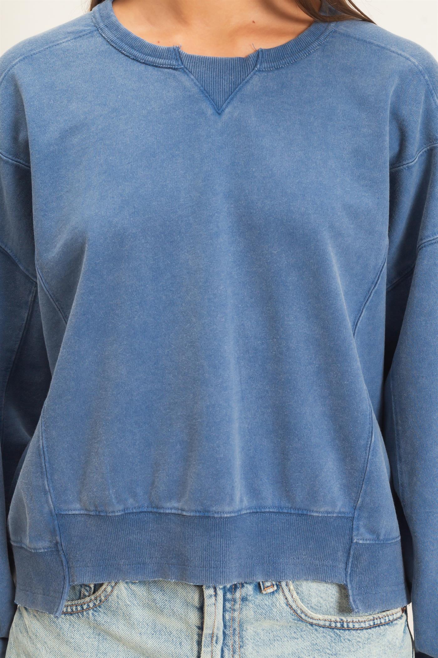 Wholesale Acid Wash Seam Detail Crew Neck Sweatshirt Sweatshirts DZ26E260 NAVY DOUBLE ZERO