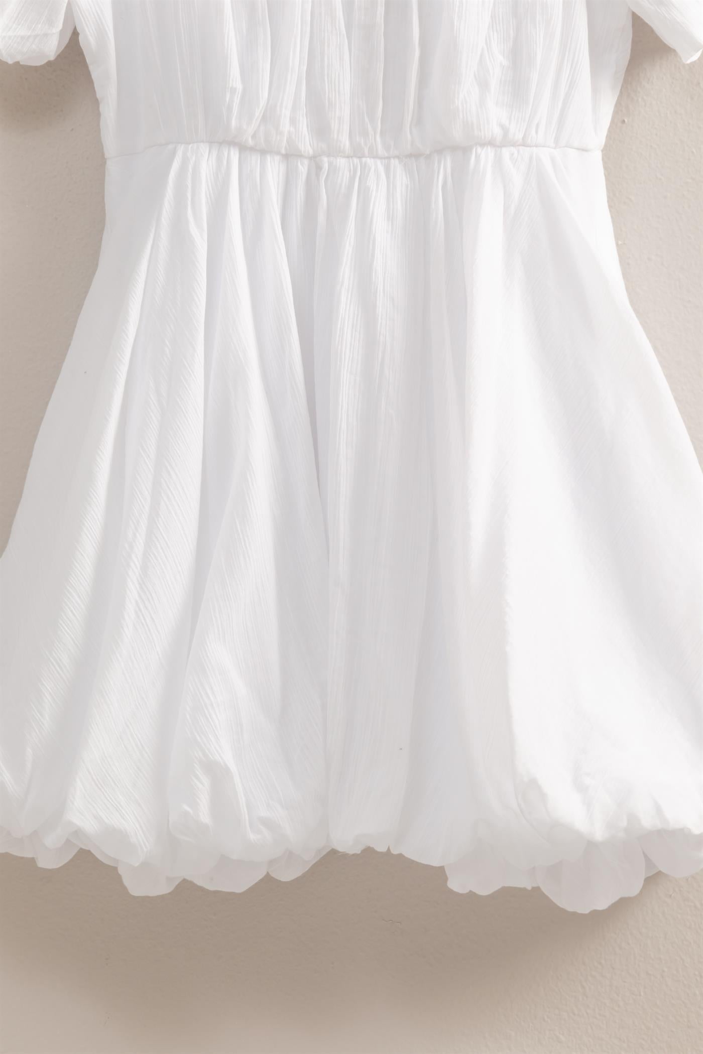 Wholesale V-Neck Puff Sleeve Flowy Mini Dress Dresses HF25A226 WHITE HYFVE