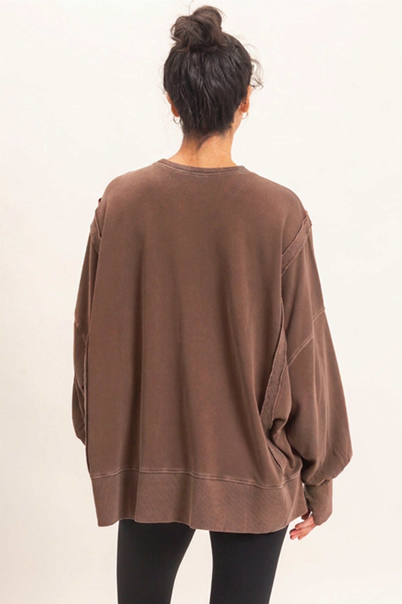 Wholesale Pigment  Dye Oversized Raw Edge Sweatshirt Sweatshirts DZ26C737 DARK BROWN DOUBLE ZERO