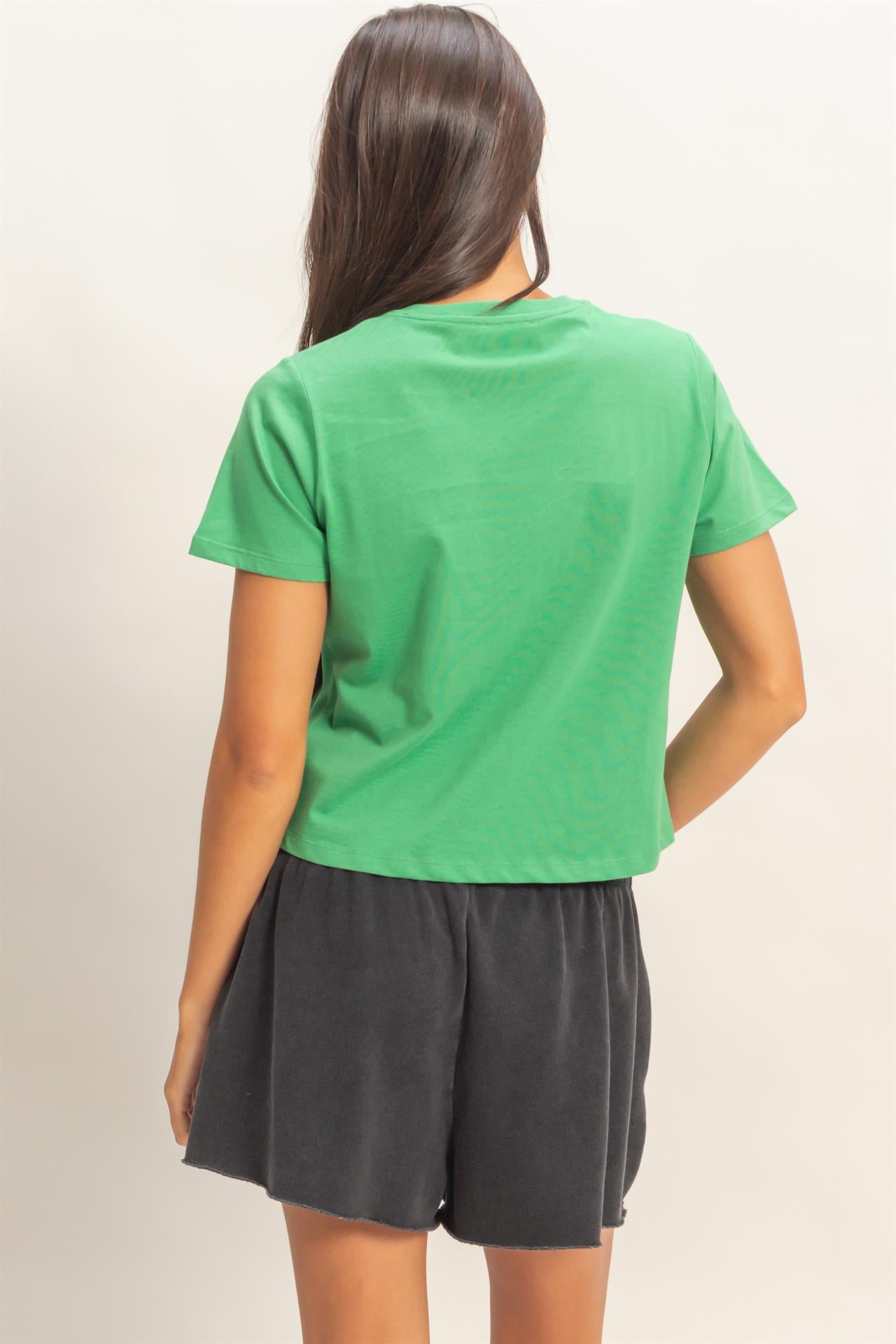 Wholesale Crew Neck Cotton T-Shirt Clothing Tops DZ26C412 GREEN DOUBLE ZERO