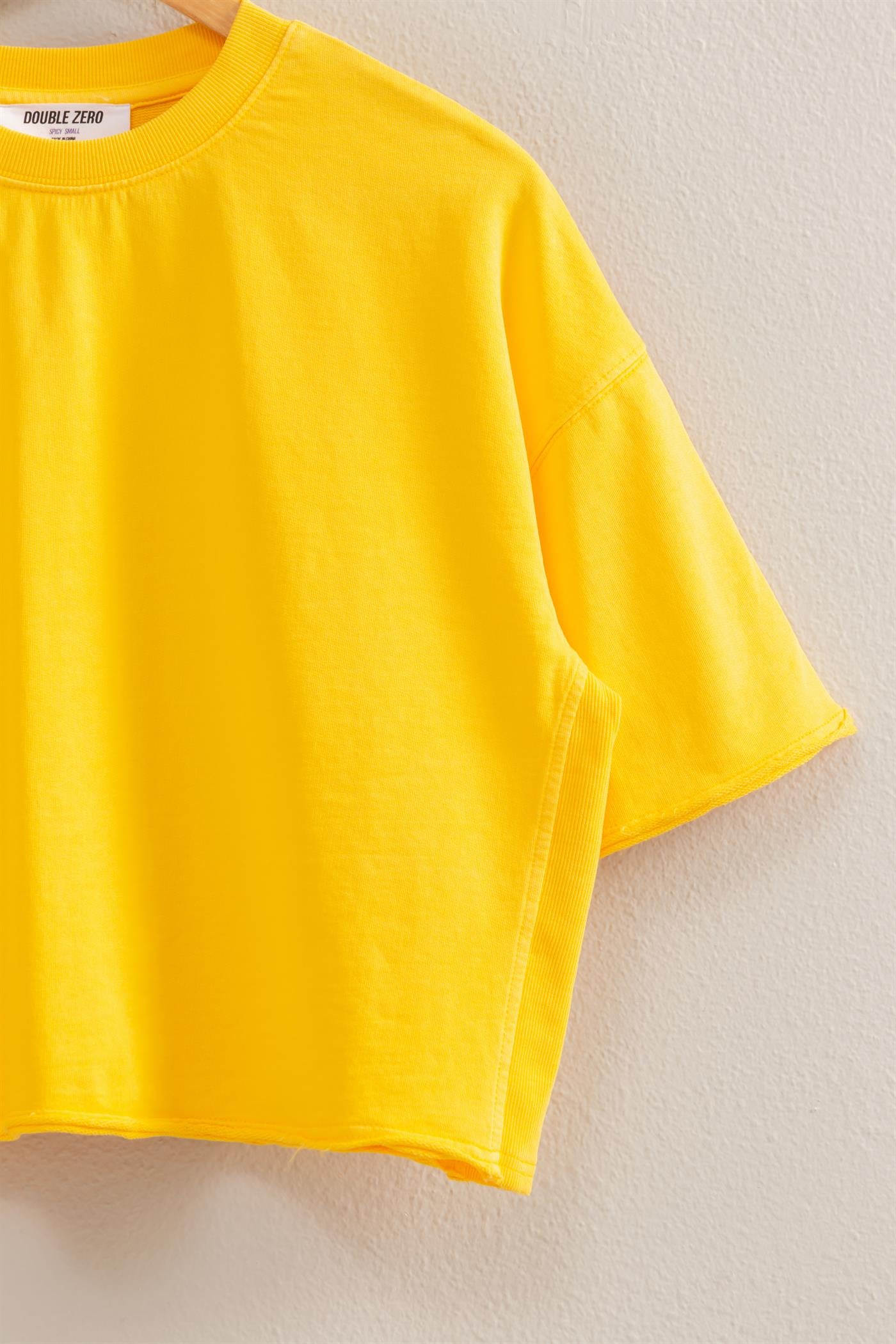 Wholesale Basic Short Sleeve Boxy Cropped Tee Clothing Tops DZ25C174 SUNFLOWER DOUBLE ZERO