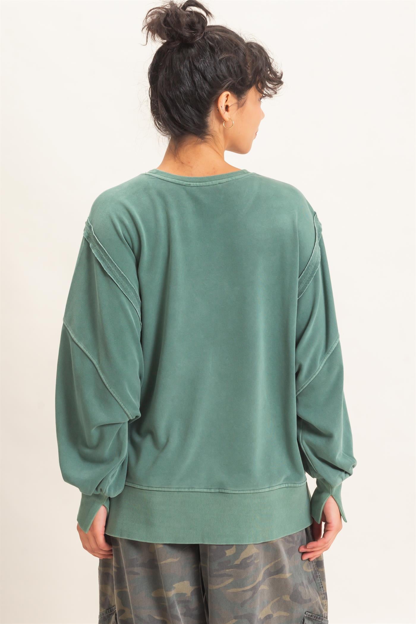 Wholesale Pigment  Dye Oversized Raw Edge Sweatshirt Sweatshirts DZ26C737 DARK GREEN DOUBLE ZERO