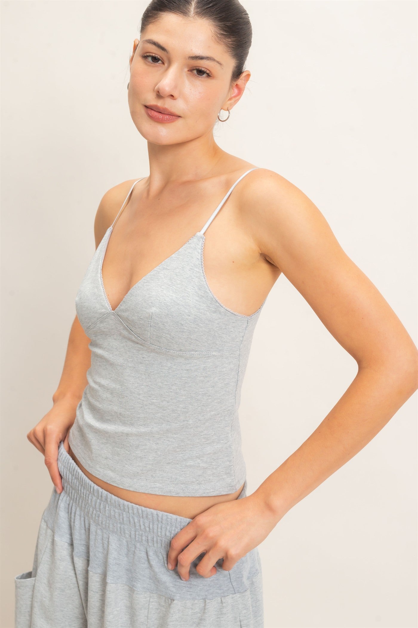 Wholesale Spaghetti Strap Bralette Top Camisoles HF26E621 HEATHER GRAY HYFVE