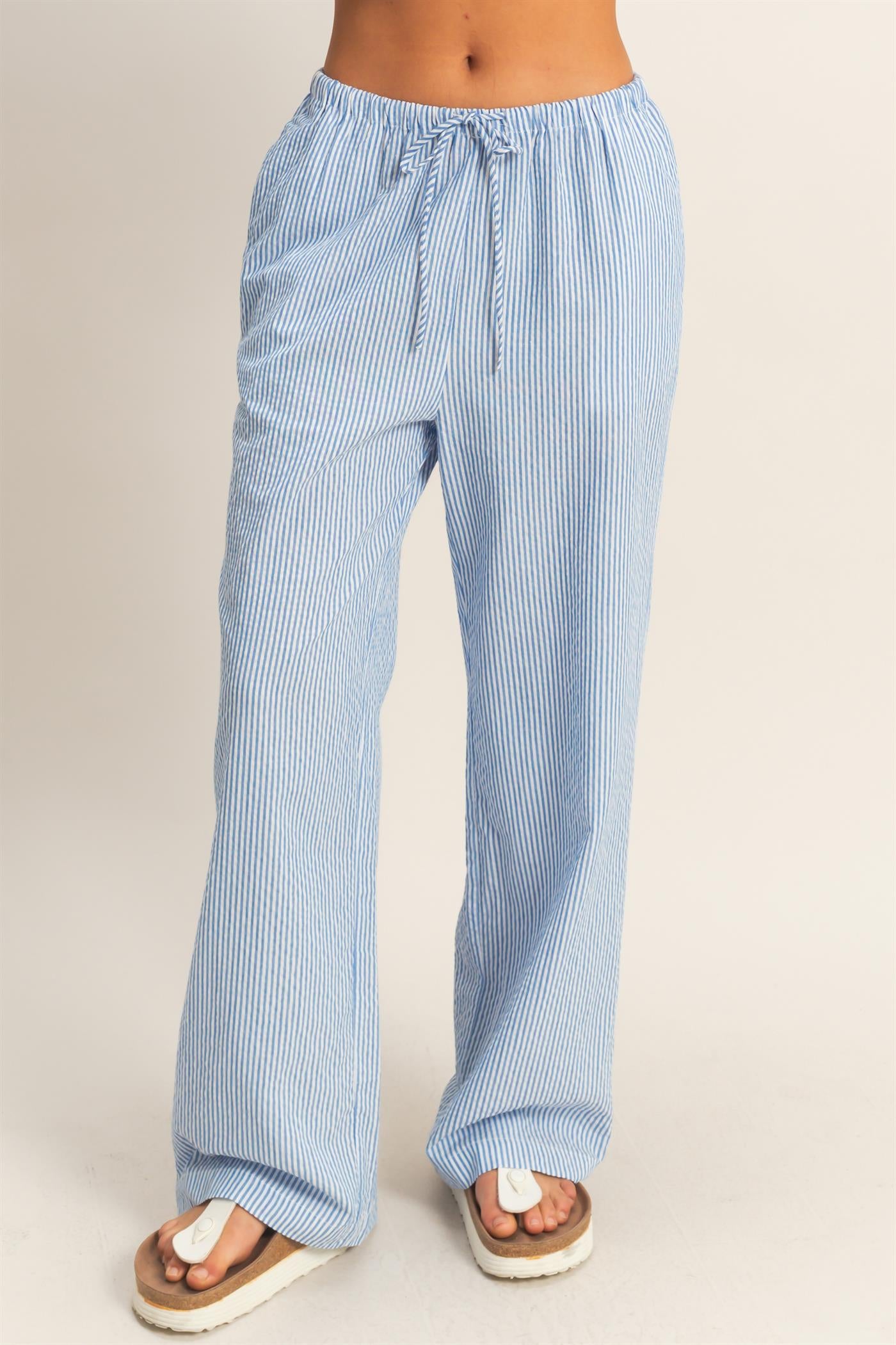 Wholesale Striped Wide Leg Pants Pants DZ26A752 BLUE DOUBLE ZERO