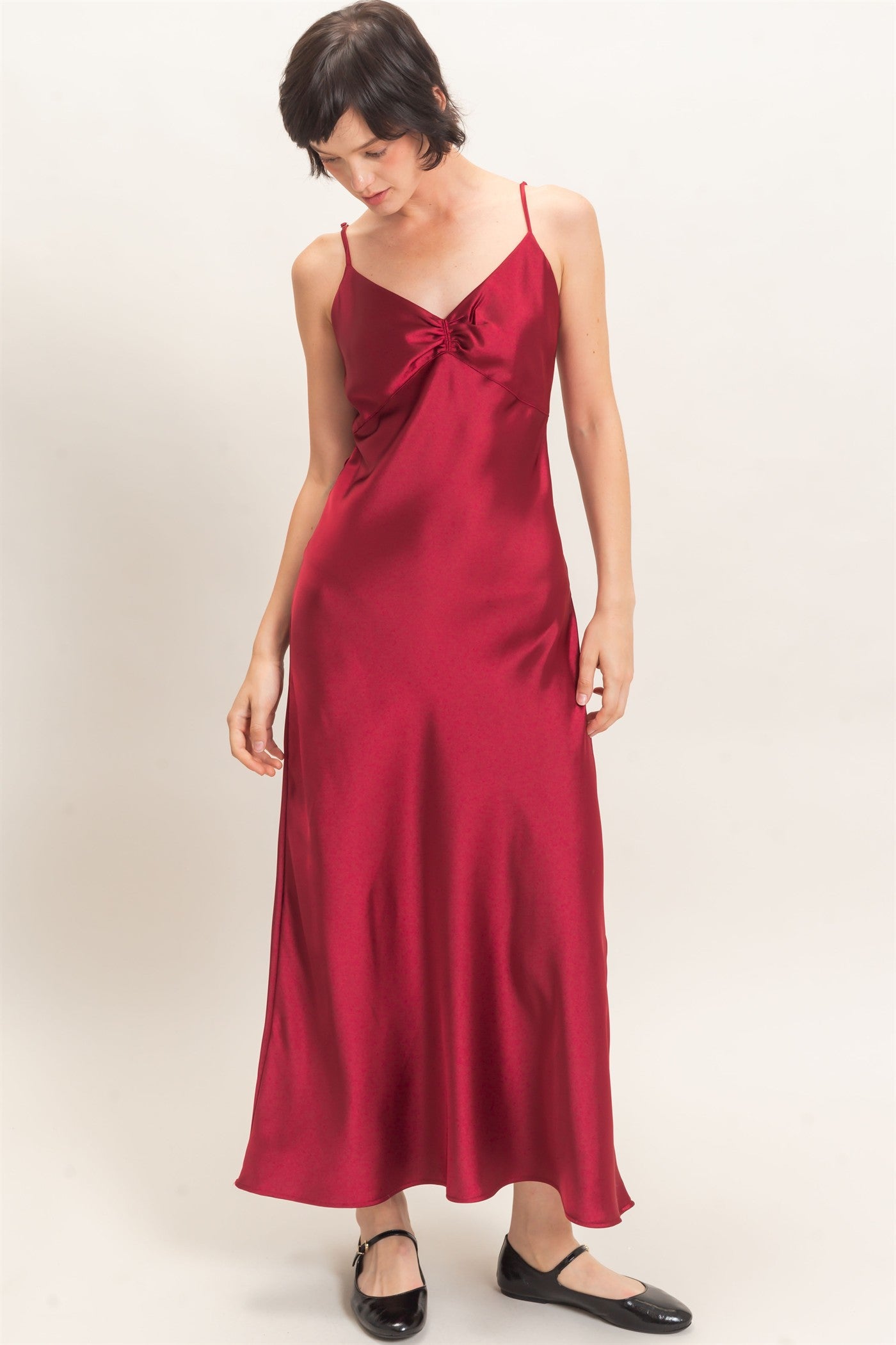 Wholesale Satin Slip Dress With Spaghetti Straps Dresses DZ26E380 BURGUNDY DOUBLE ZERO