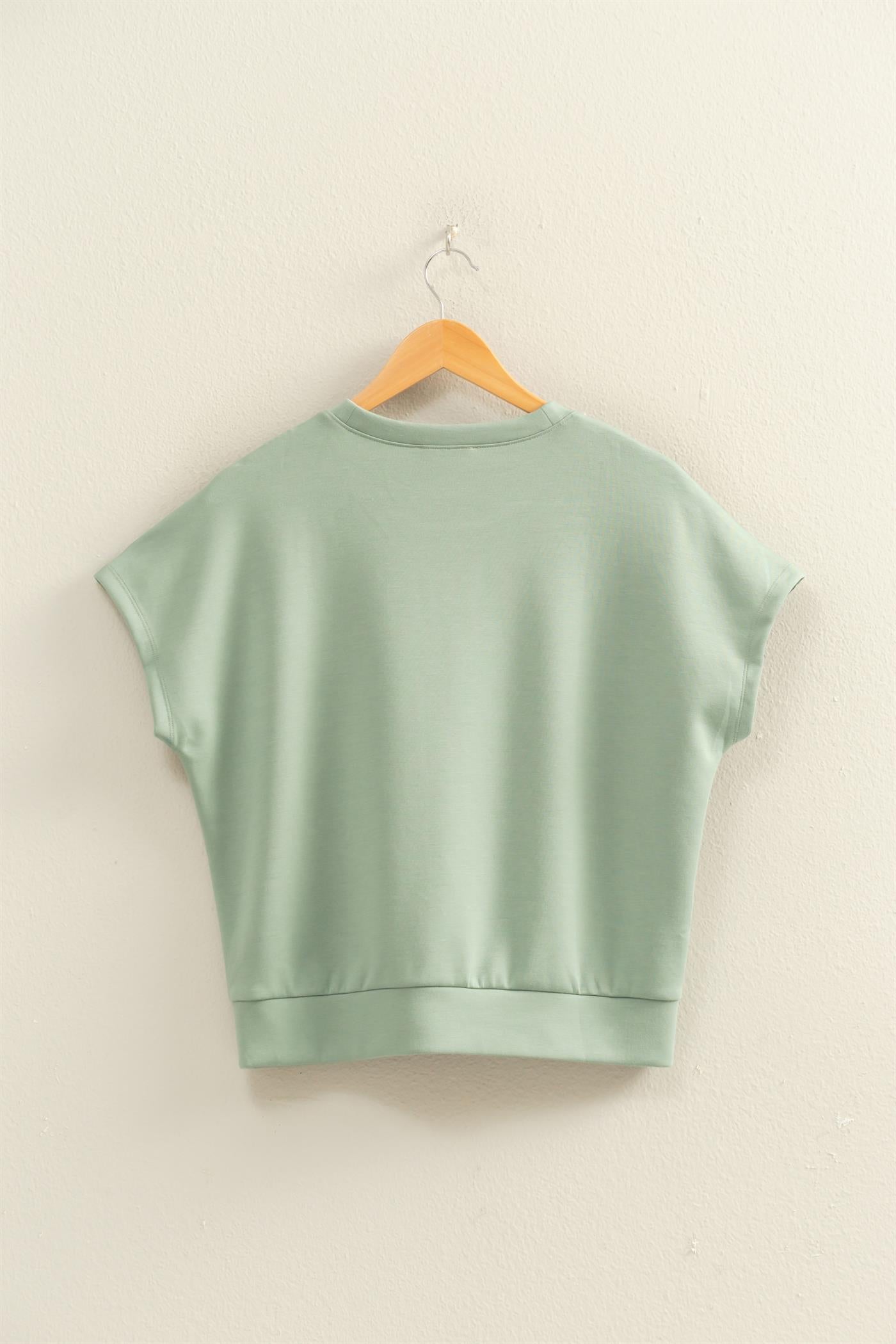 Wholesale Crew Neck Short Dolman Sleeve Top Clothing Tops DZ26C205 SAGE GREEN DOUBLE ZERO
