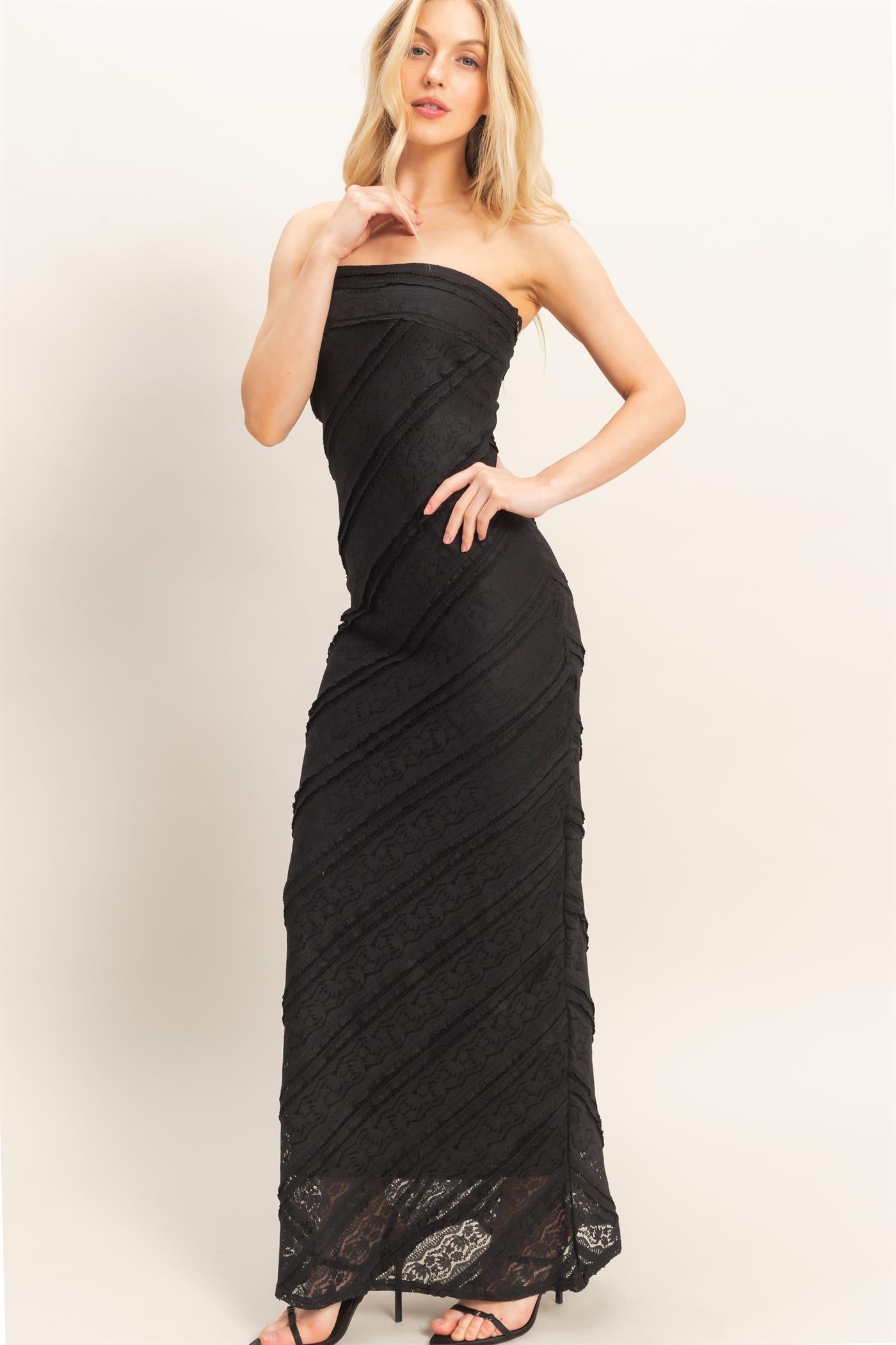 Wholesale Strapless Ruched Maxi Dress Dresses HF26A105 BLACK HYFVE