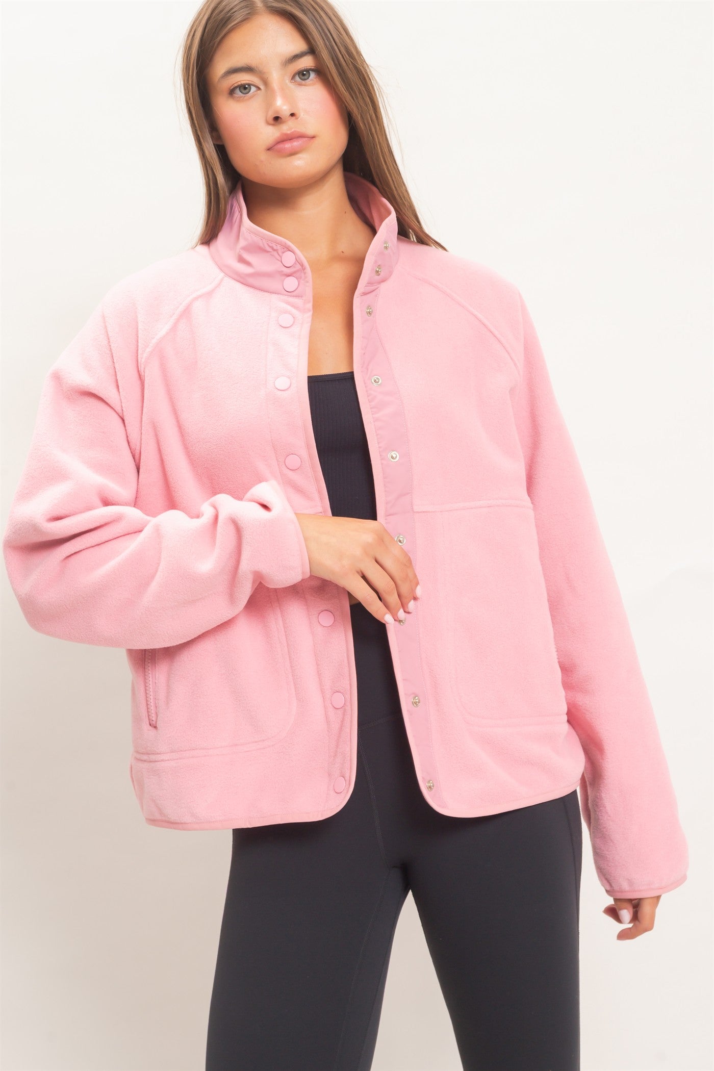 Wholesale Fleece Jacket With Button Front Coats & Jackets DZ26F086 PINK DOUBLE ZERO