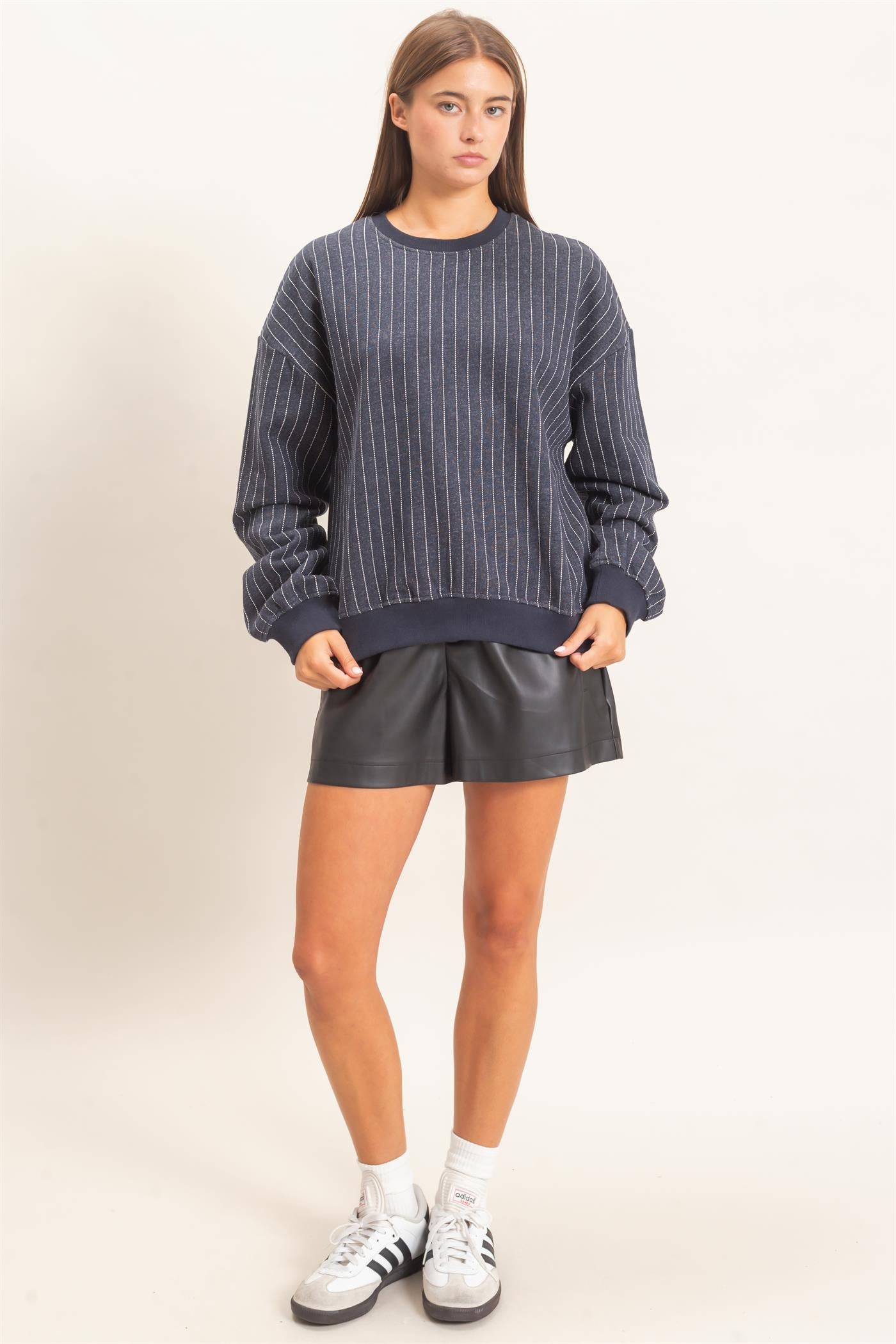 Wholesale Pinstripe Crew Neck Sweatshirt Sweatshirts DZ26E627 NAVY DOUBLE ZERO