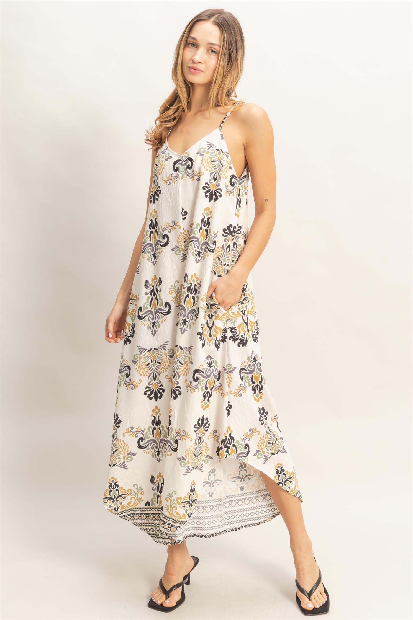 Wholesale Floral Print Spaghetti Jumpsuit Clothing HF26C357-D BLACK HYFVE